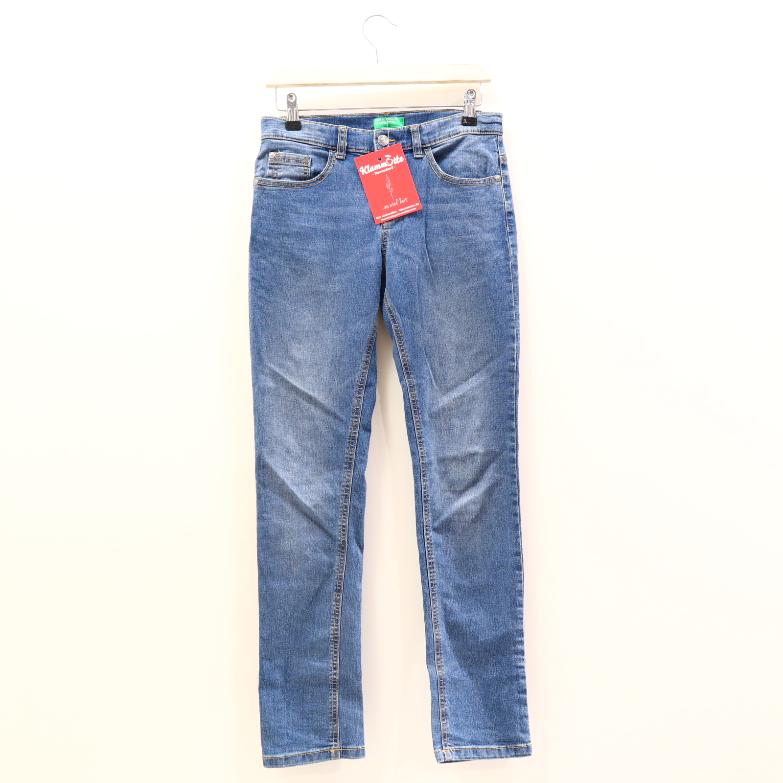 Hose BENETTON 158 Jeans blau Druckknopf/Reißverschluß/verstellb. Bund Denim Skinny