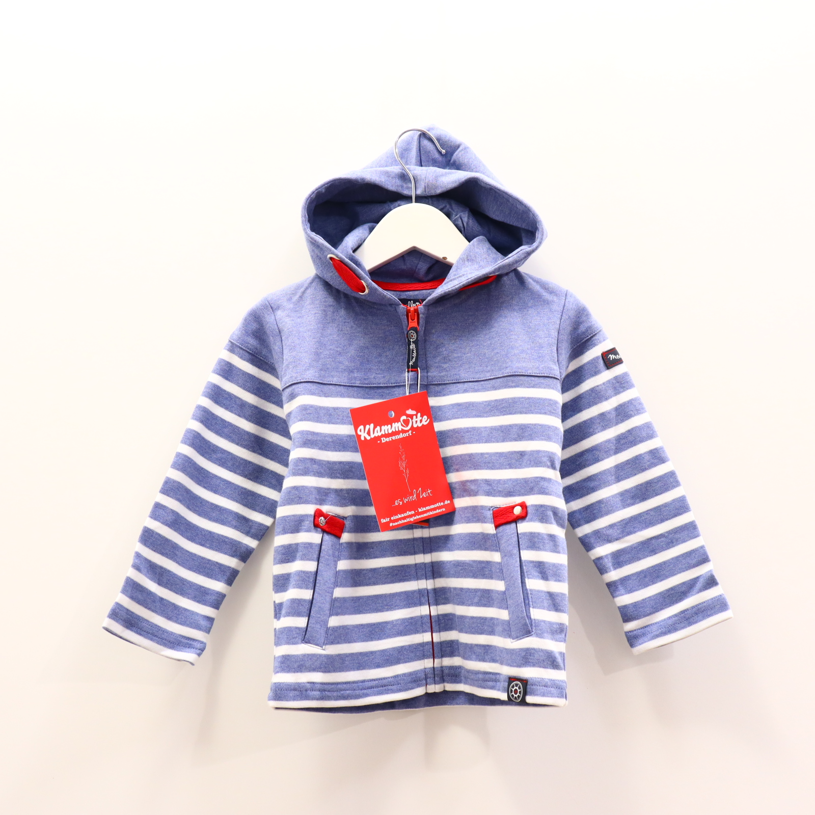 Oberteil moussaillon Gr. 92 Kapuzenjacke blau/weiß Baumwolle Applikation/gestreift/melange NEU!