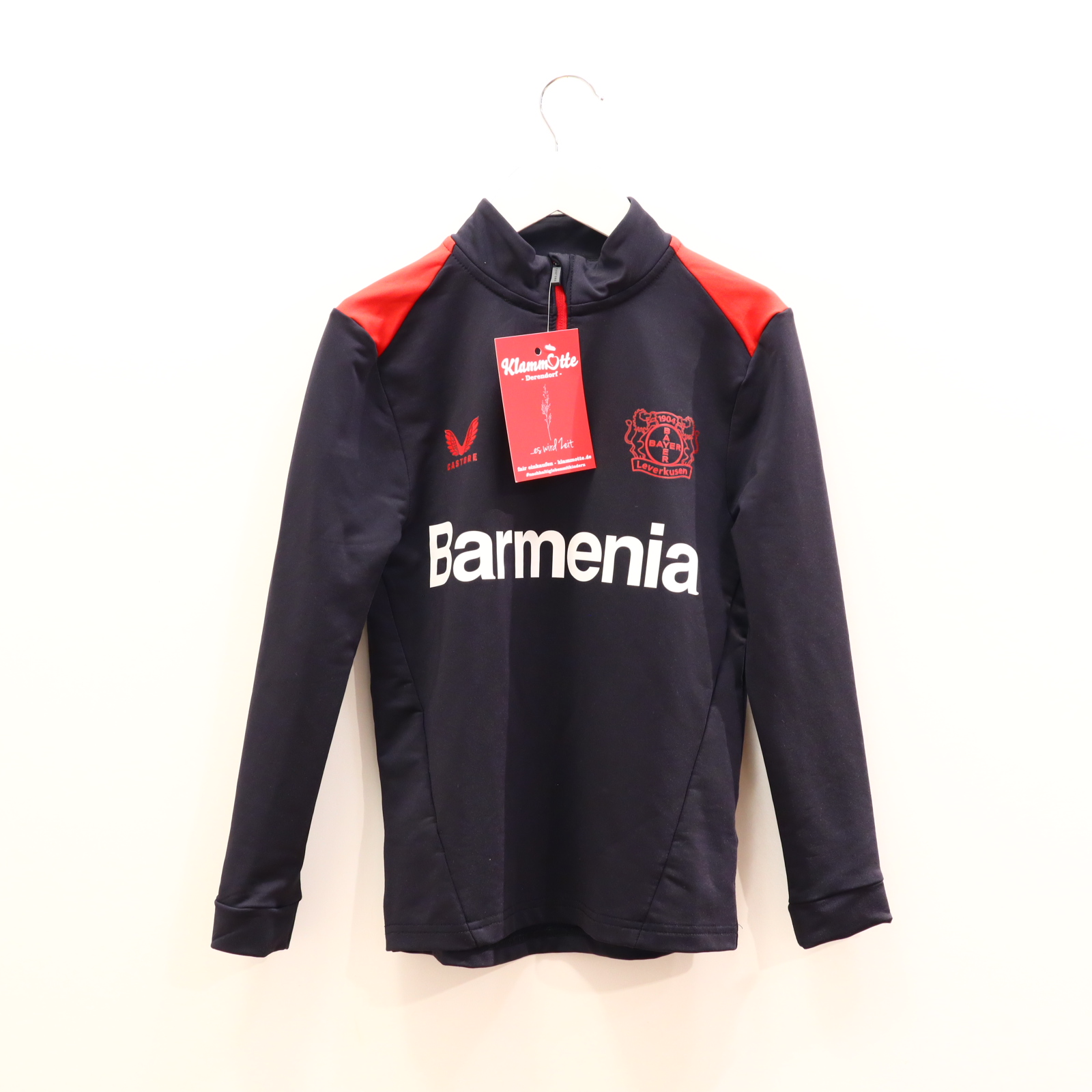 Oberteil CASTORE Gr. 134 Funktionsshirt/Troyer blau Elasthan/Polyester Logo/Print Stehkragen BAYER LEVERKUSEN