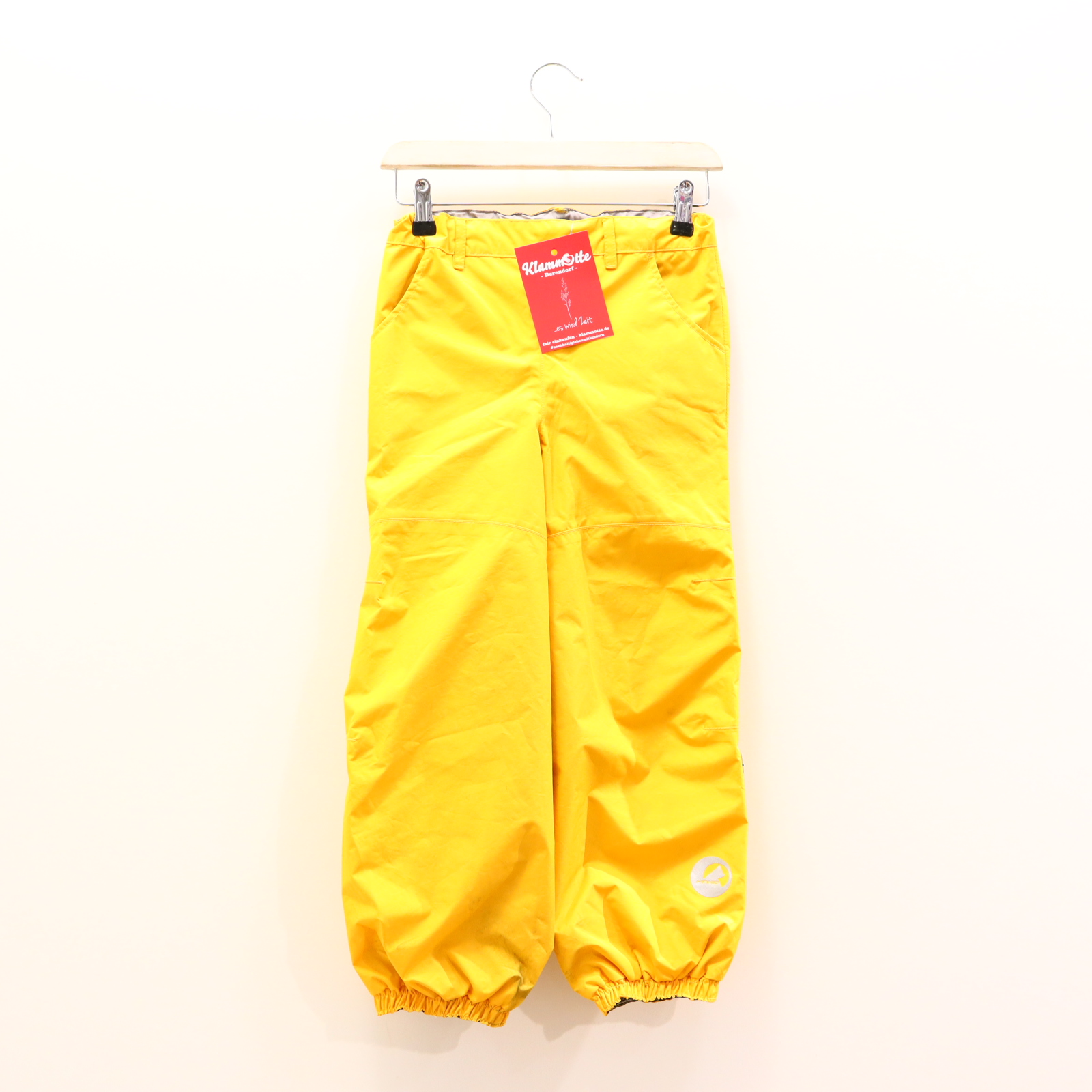 Hose FINKID 122/128 Regenhose gelb Logo/Print Gummibandzug Polyester leichte Verschmutzung