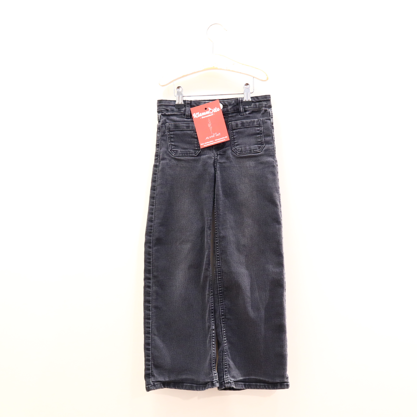 Hose H&M Jeans 122 anthrazit Denim Druckknopf/Reißverschluß/verstellb. Bund Wide Leg