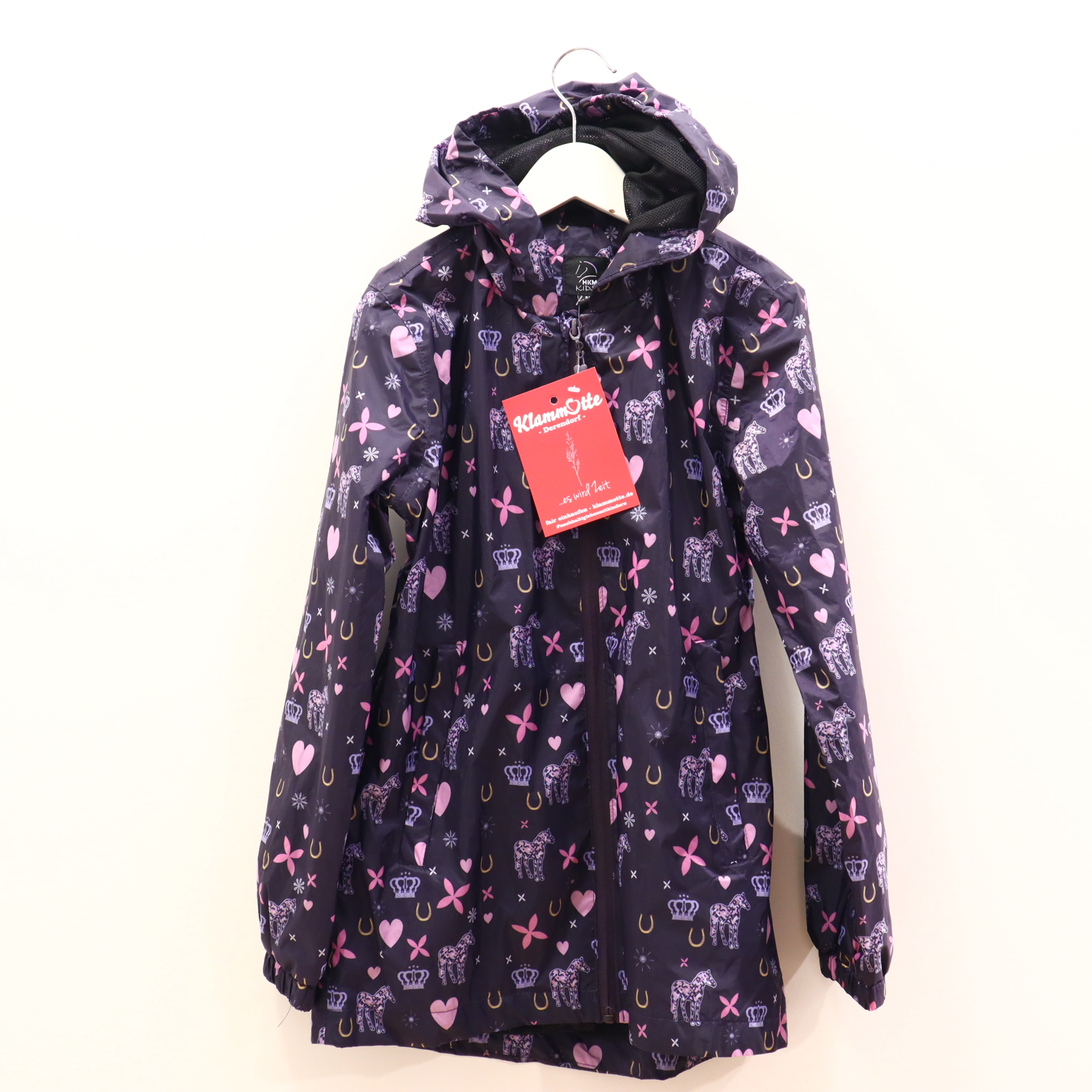 Jacke HKM Regenjacke 134/140 brombeer Frühjahr/Sommer Alloverprint Polyester Meshfutter