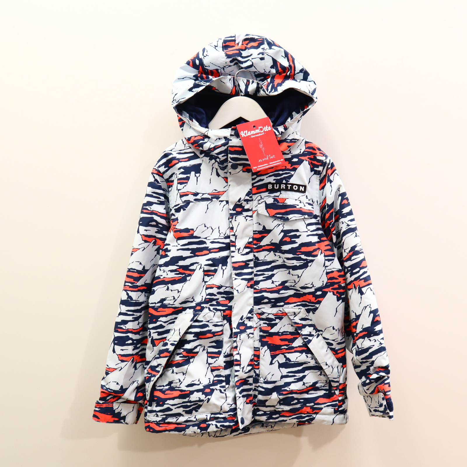 Jacke BURTON 140/146 blau/orange/weiß Alloverprint Skijacke/Snowboardjacke Schneefang Herbst/Winter