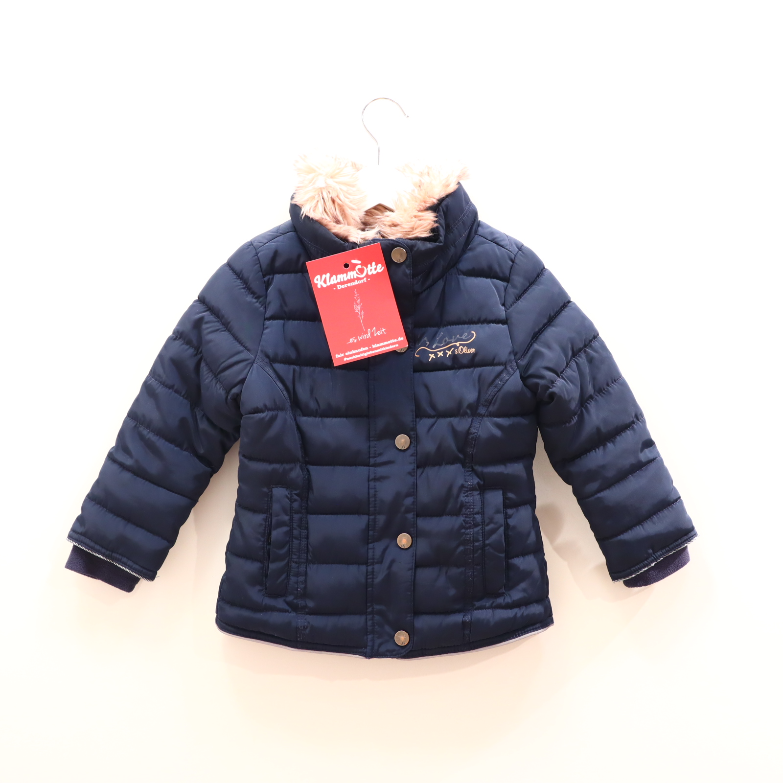 Jacke S.OLIVER Steppjacke 98 Polyester blau Herbst/Winter Logo/Print abnehmb. Kragenbesatz/Fleecefutter