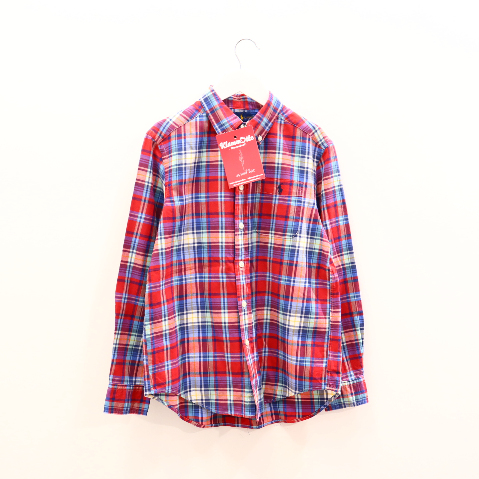 Oberteil RALPH LAUREN Gr. 140/Gr. 146/Gr. 152 Hemd/langarm blau/grün/rot/weiß Baumwolle gestreift/Logo/Stickerrei Button-down-Kragen