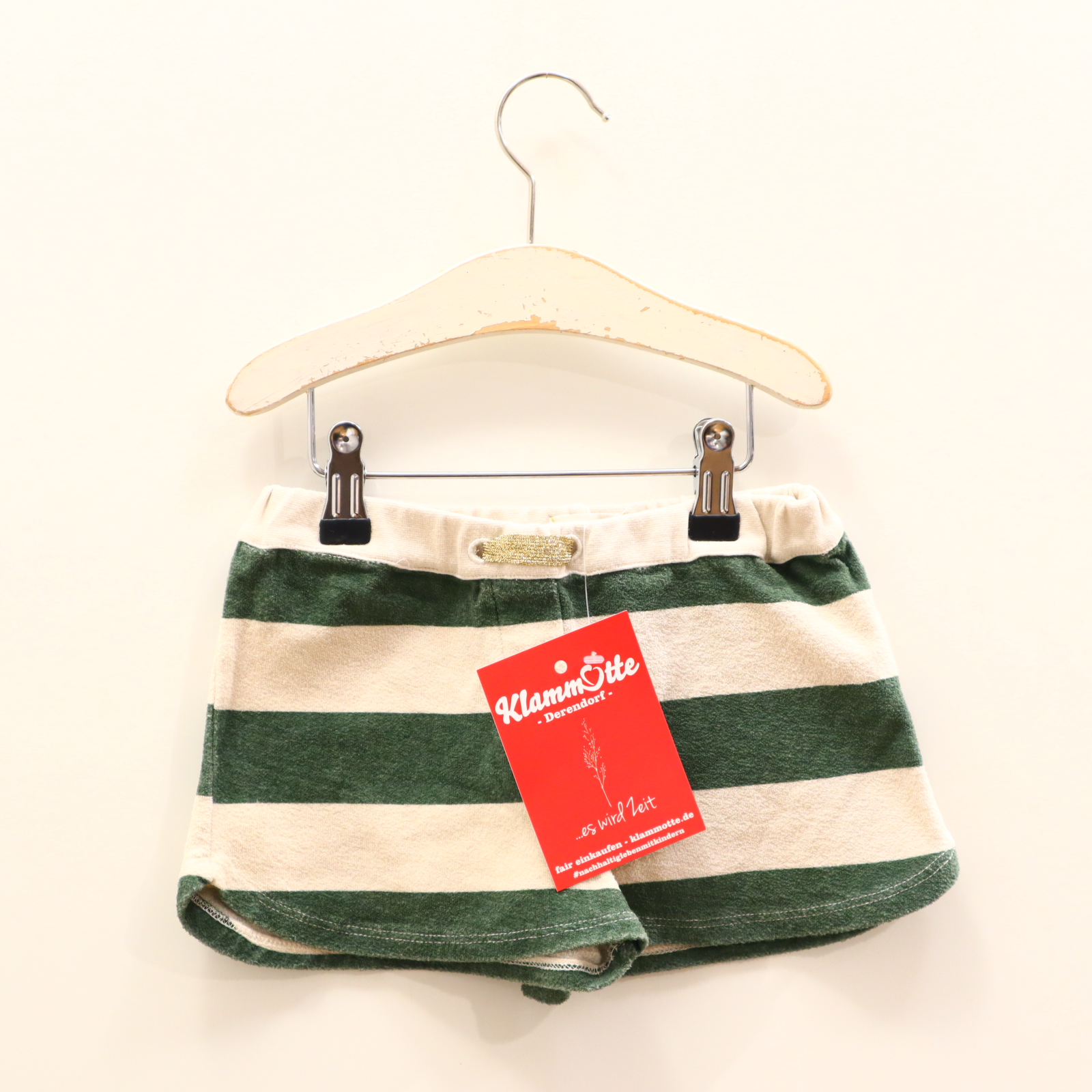 Hose LONGLIVETHEQUEEN Short 104 grün/creme Biobaumwolle/Frottee/Polyamid Gummibandzug