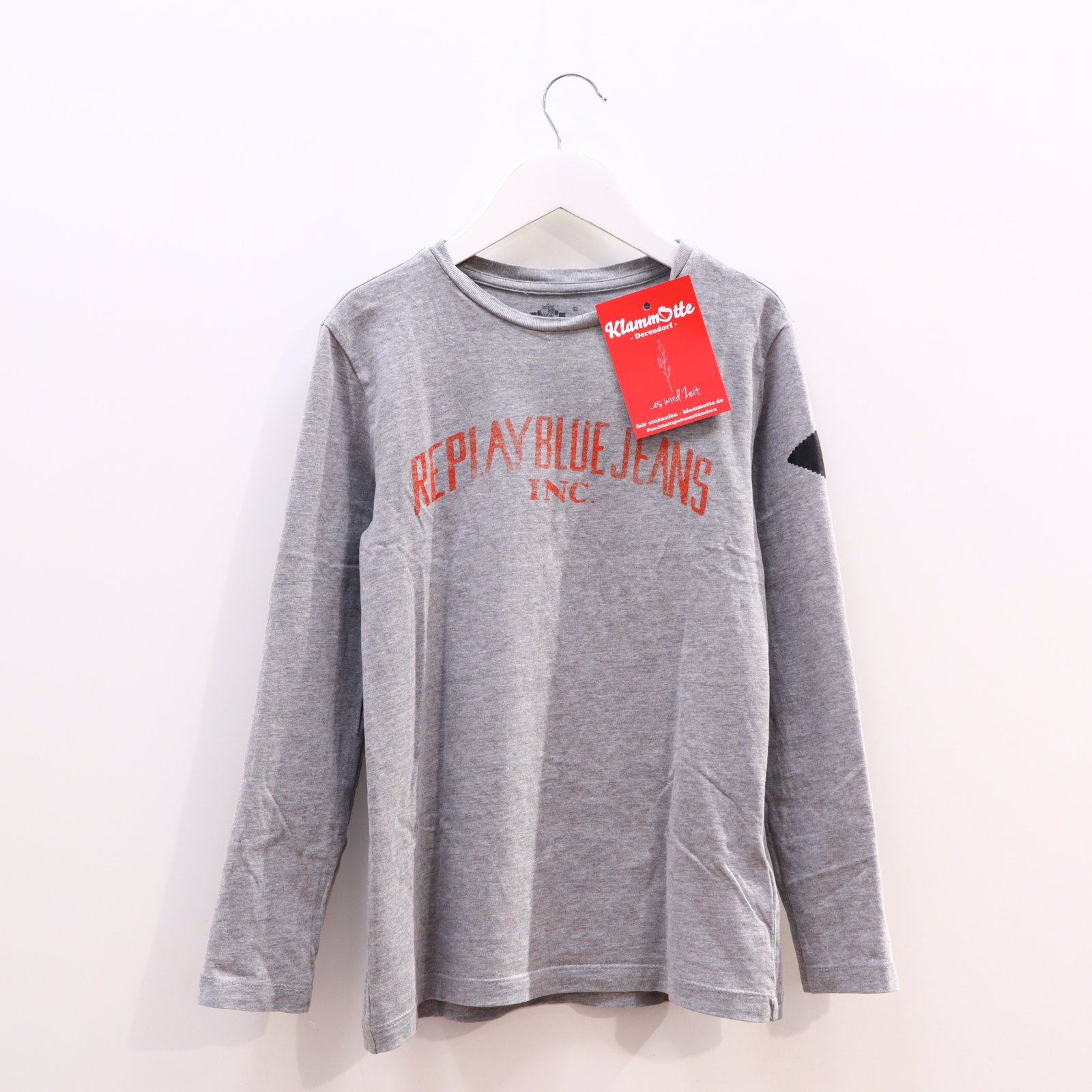 Oberteil Replay & Sons Gr. 140 langarm Shirt grau Baumwolle Logo/melange/Print