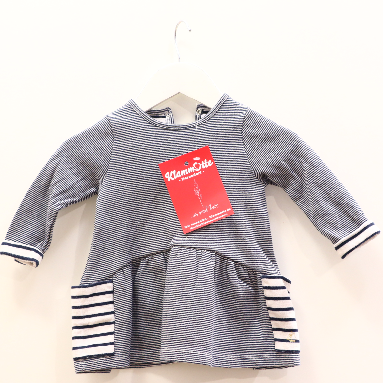 Kleider & Röcke PETIT BATEAU 68 blau/weiß gestreift Jerseykleid Baumwolle/Doublelayer/Polyamid