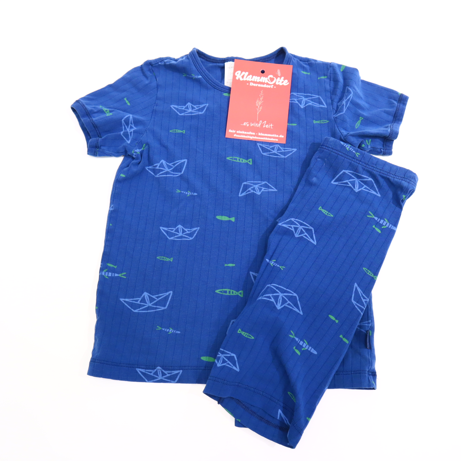 Oberteil SCHIESSER Gr. 116 Schlafkleidung/Shorty/2-teiler blau Baumwolle/Elasthan/Lyocell Alloverprint/Rippstrick