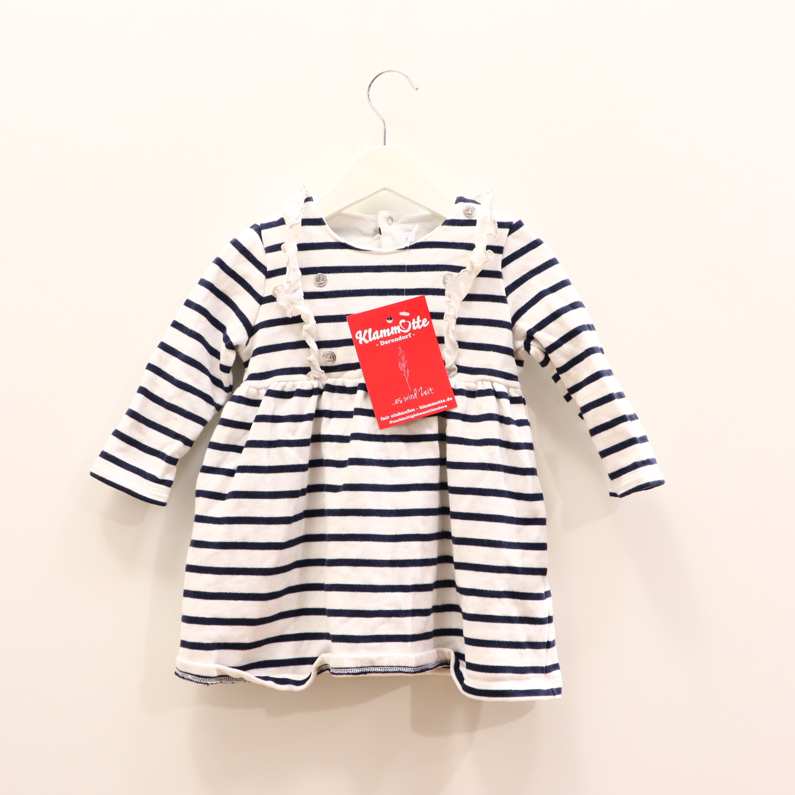 Kleider & Röcke PETIT BATEAU 80 blau/weiß gestreift/Volants Sweatkleid Baumwolle