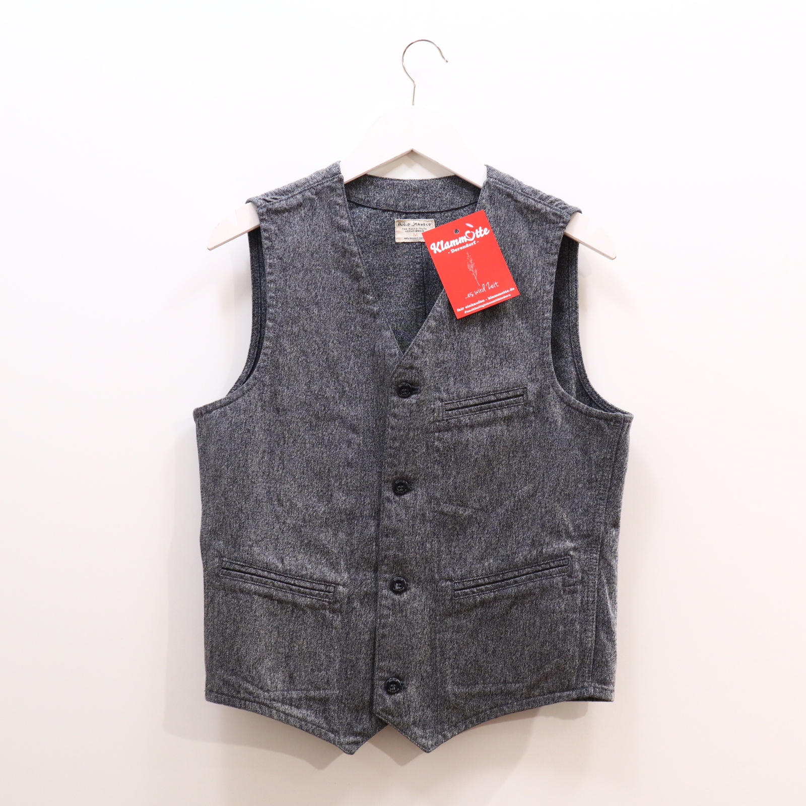 Oberteil NUDIE JEANS Gr. 176 Weste schwarz/weiß Biobaumwolle/Twill melange M