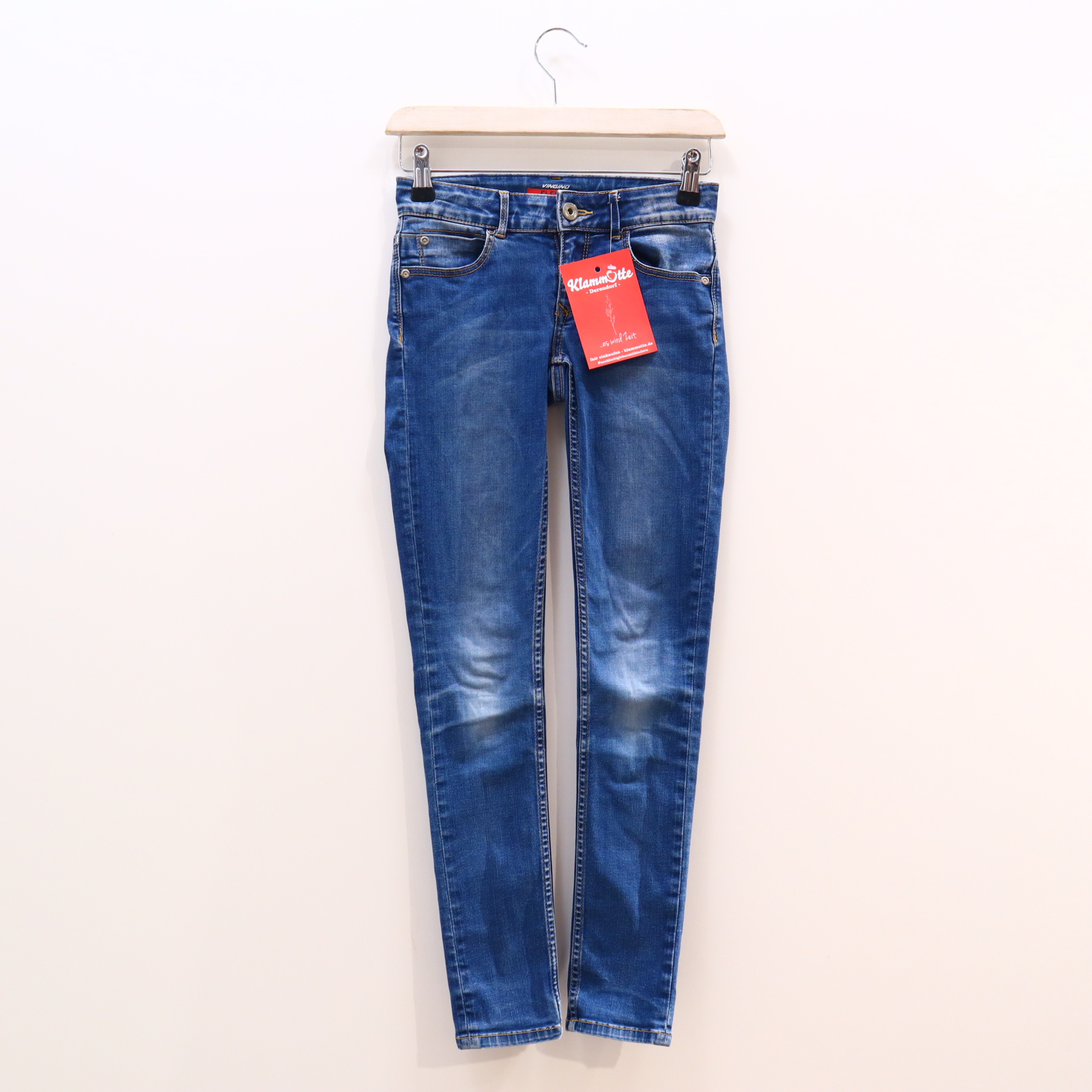 Hose VINGINO Jeans/Stretch 146 blau Denim Gummibandzug/Reißverschluß/verstellb. Bund super skinny