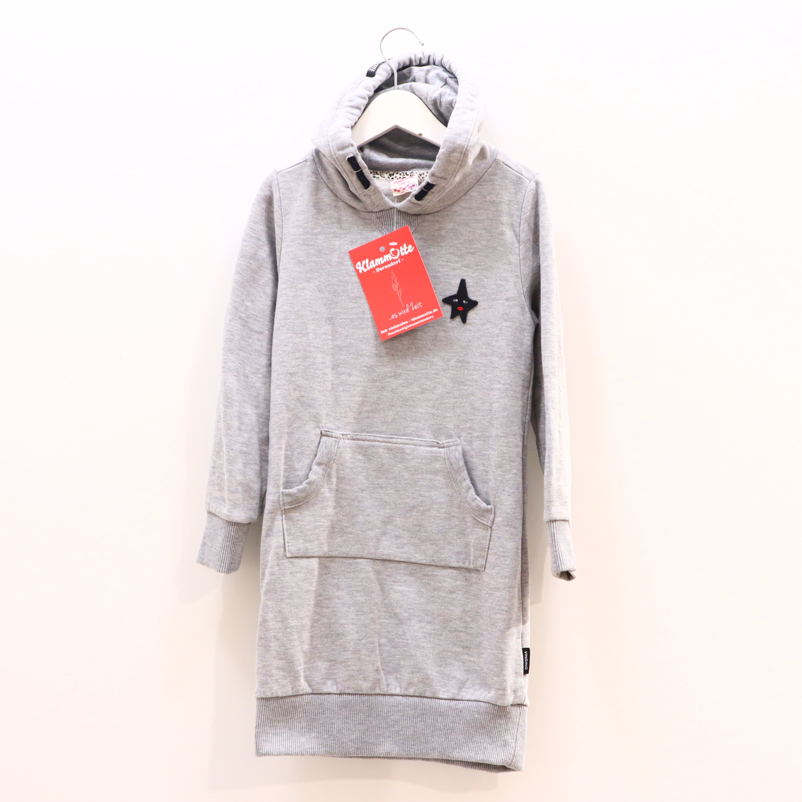 Kleider & Röcke VINGINO Sweatkleid 116 grau Applikation/Backprint/melange Kapuze