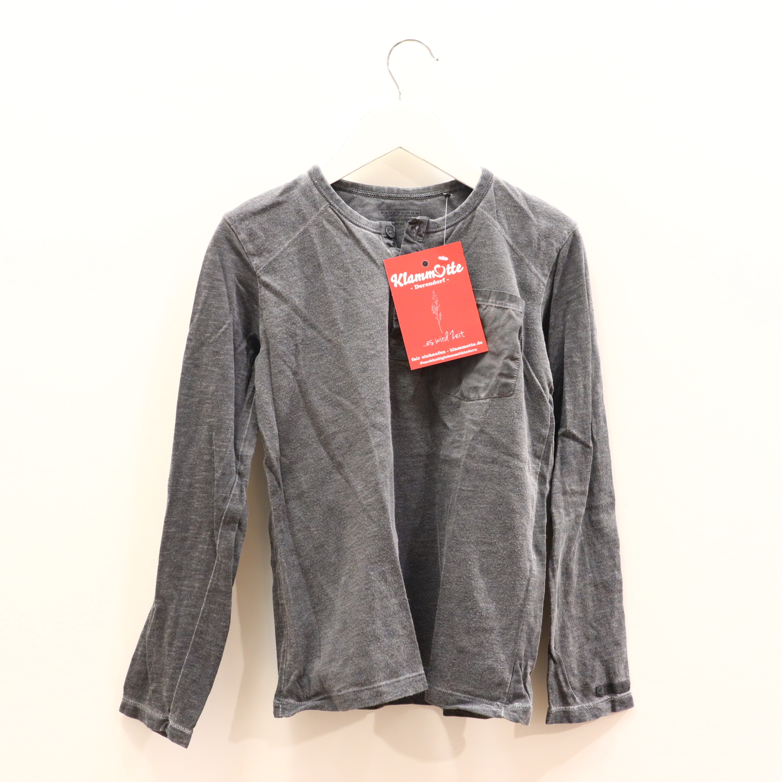 Oberteil bellybutton Gr. 122 langarm Shirt grau Baumwolle washed out Henley