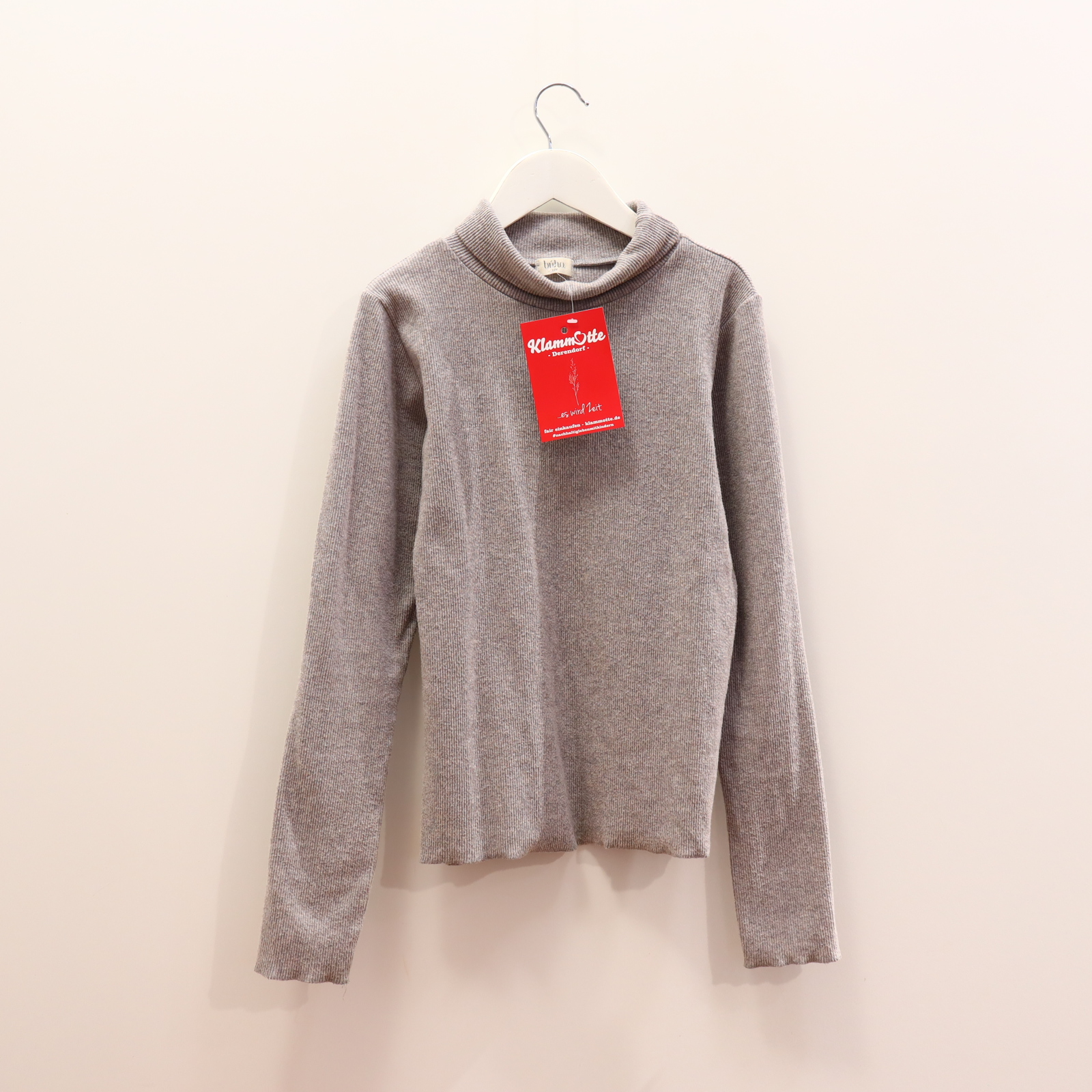 Oberteil búho 152 grau melange/Rippstrick langarm Shirt Elasthan/recycelte Baumwolle Rollkragen