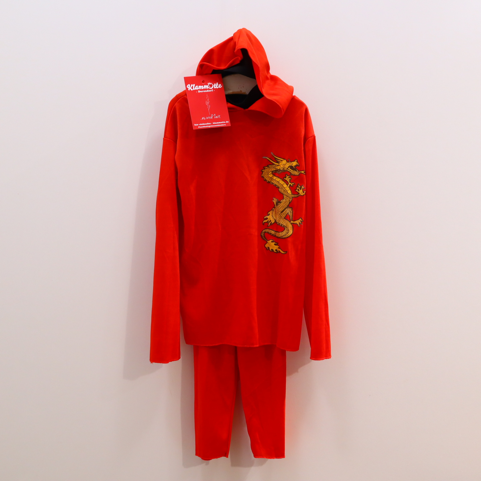 Karneval 128 Ninja rot/schwarz 5 Gürtel/Hose/Hut/Kopfschmuck/Maske