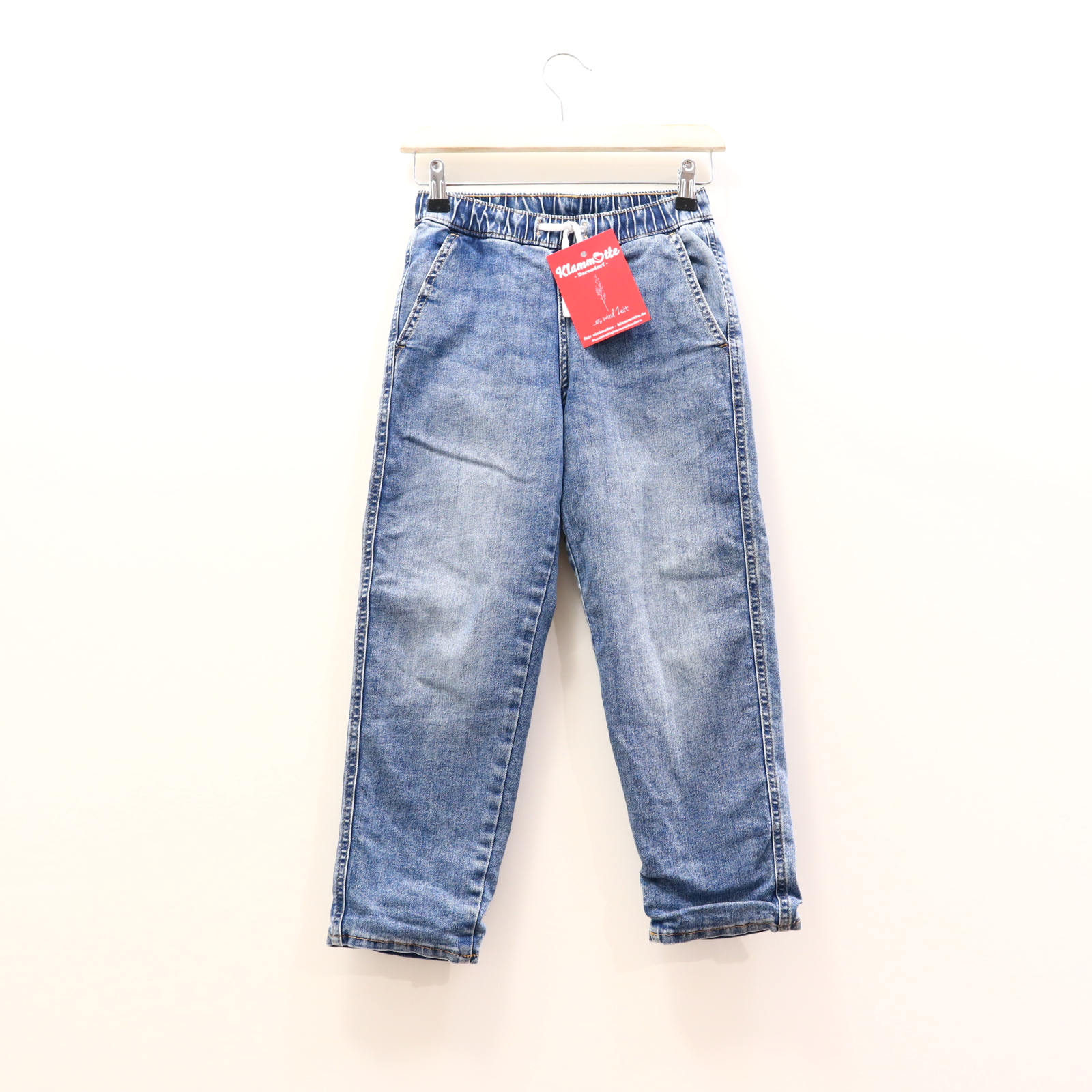 Hose H&M 128 Jeans blau Gummibandzug/Kordelzug Denim gefüttert/Jerseyfutter Herbst/Winter
