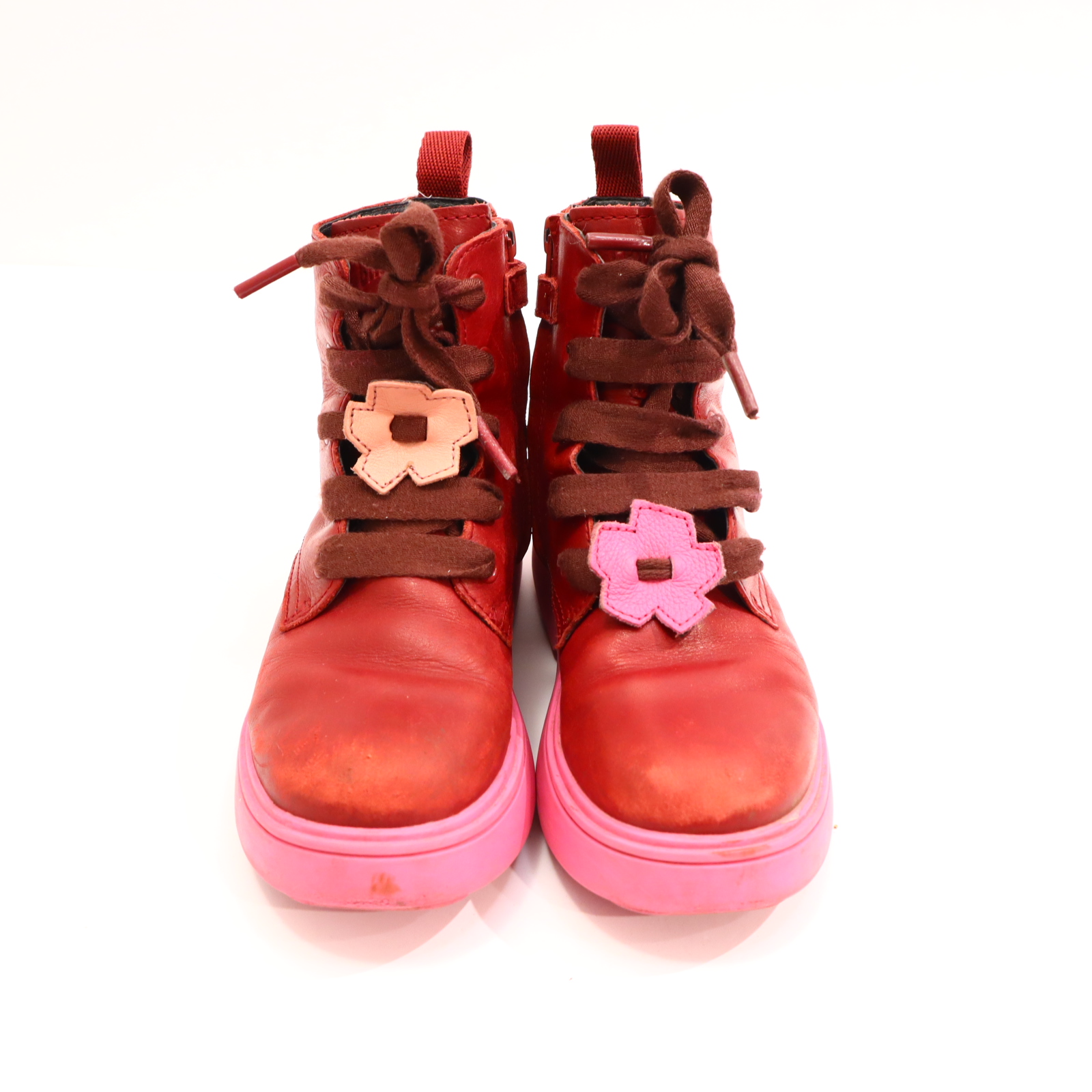 Halbschuhe CAMPER Boots/Schnürschuh mit Reißverschluß/Stieffelette 31 bordeaux/pink Leder leichte gleichmäßige Ablaufspuren
