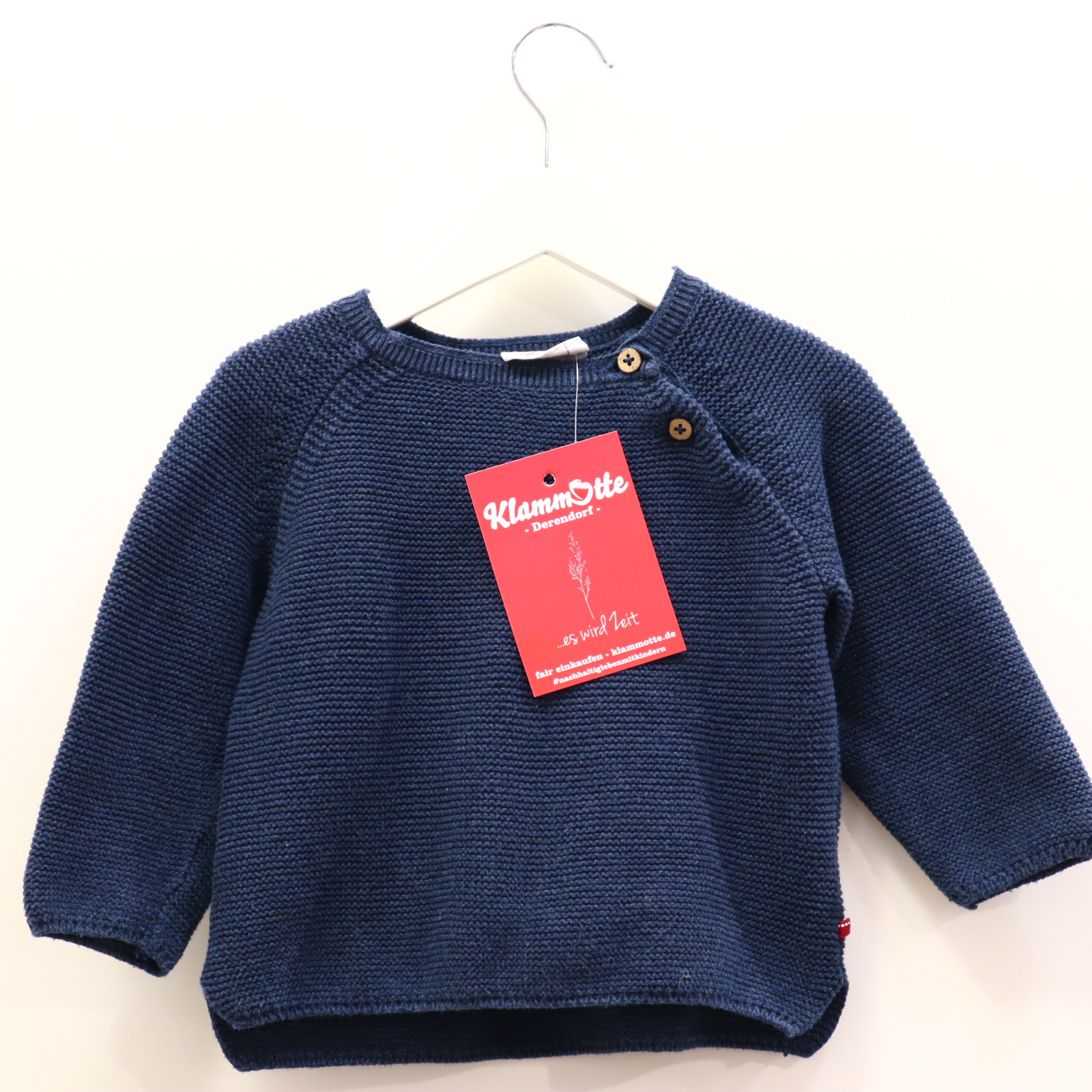 Oberteil People WEAR ORGANIC 74/80 blau melange/Rippstrick Strickpullover Bio-Baumwolle