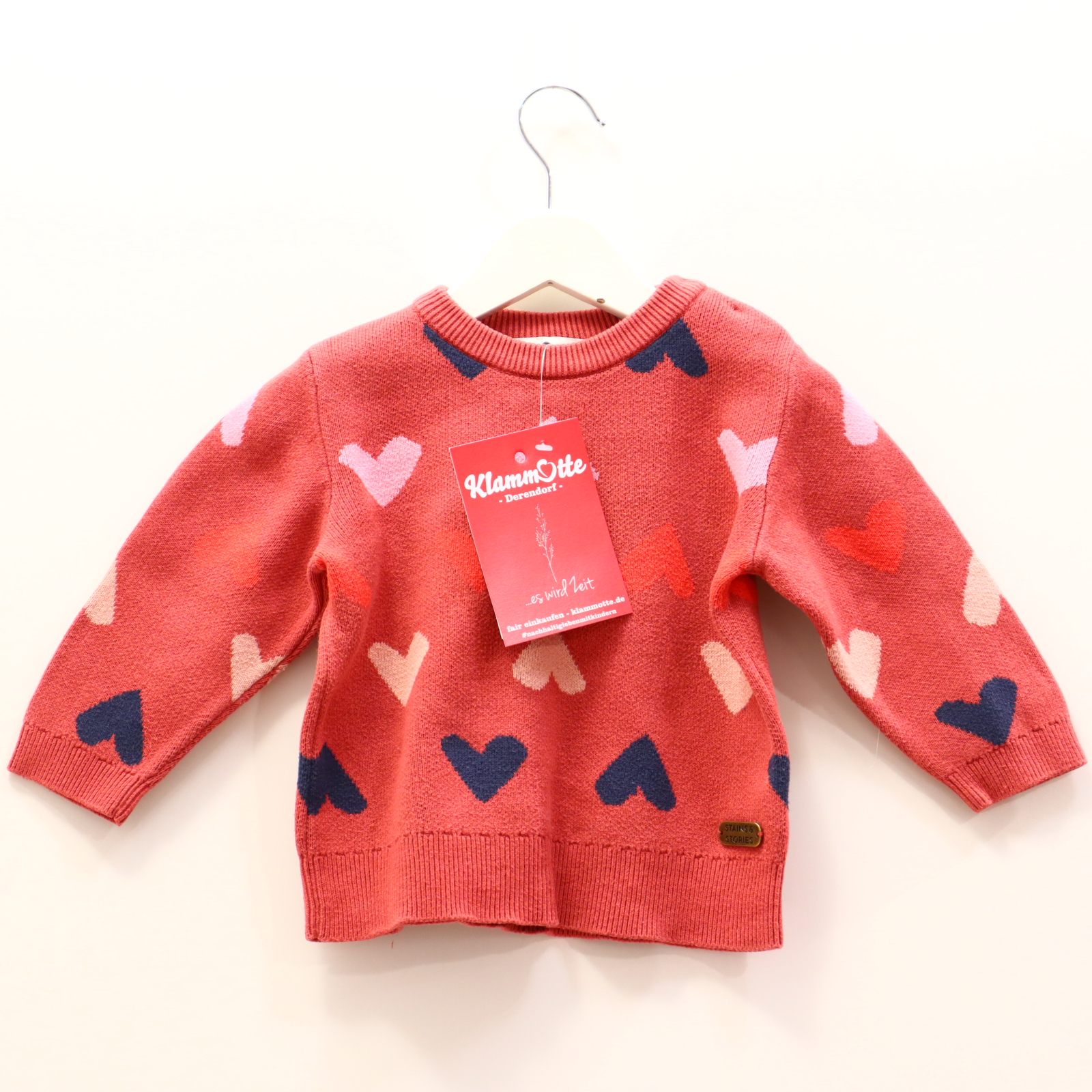 Oberteil STAINS & STORIES 80 ocker Herzen/Muster Strickpullover Baumwolle