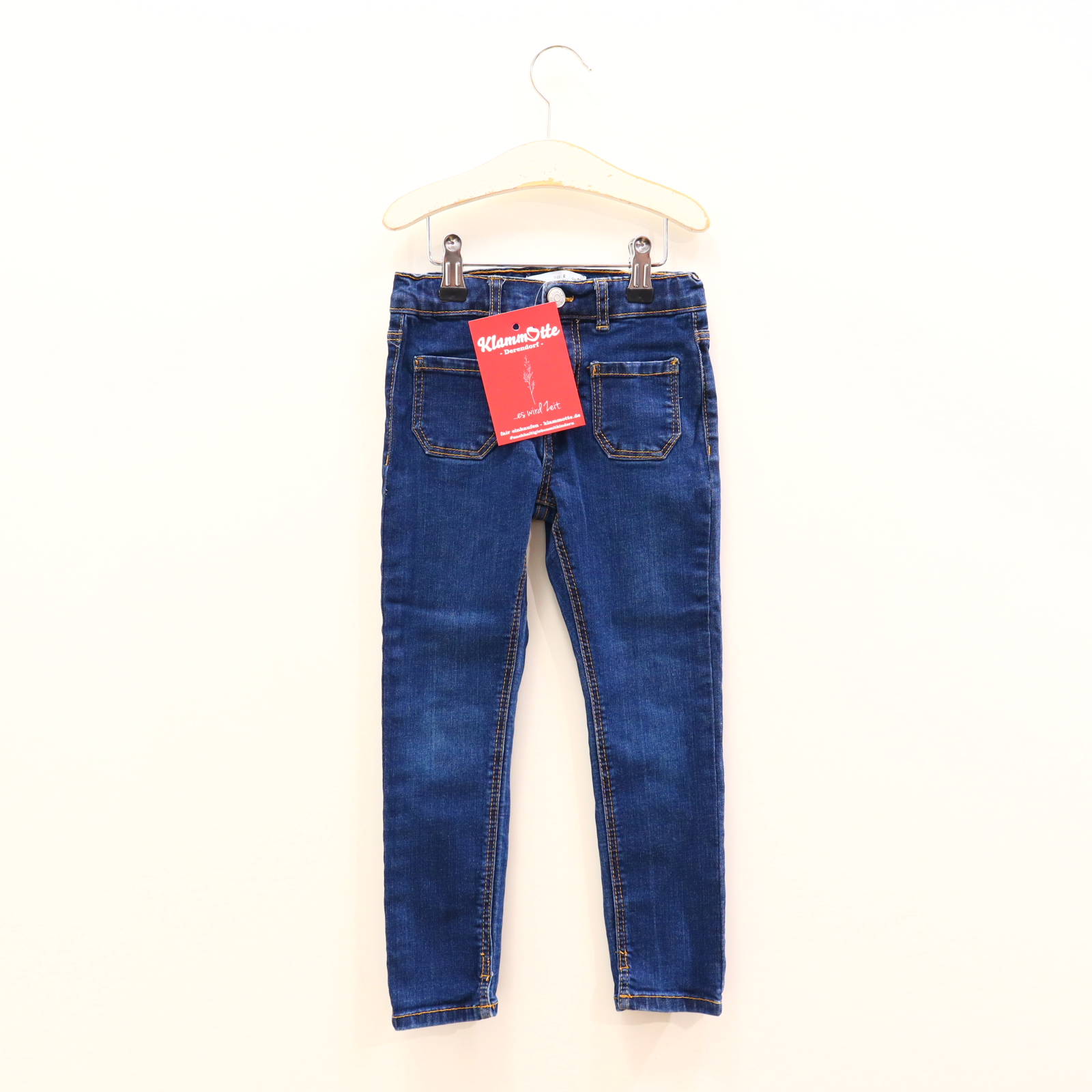 Hose ZARA Jeans 116 blau Denim Druckknopf/Reißverschluß/verstellb. Bund Skinny