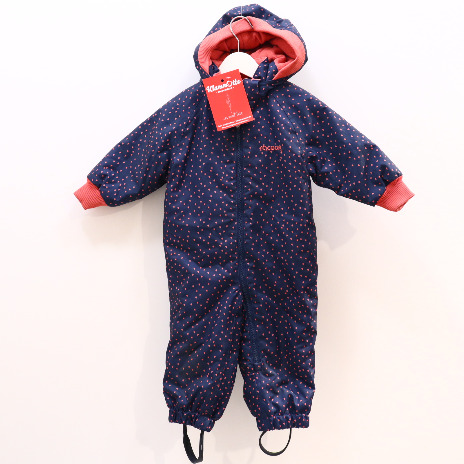 Jacken & Overalls racoon Schneeanzug 74 blau/rosa Alloverprint/Herzen/Logo/Stickerrei abnehmb. Kapuze/Fleecefutter