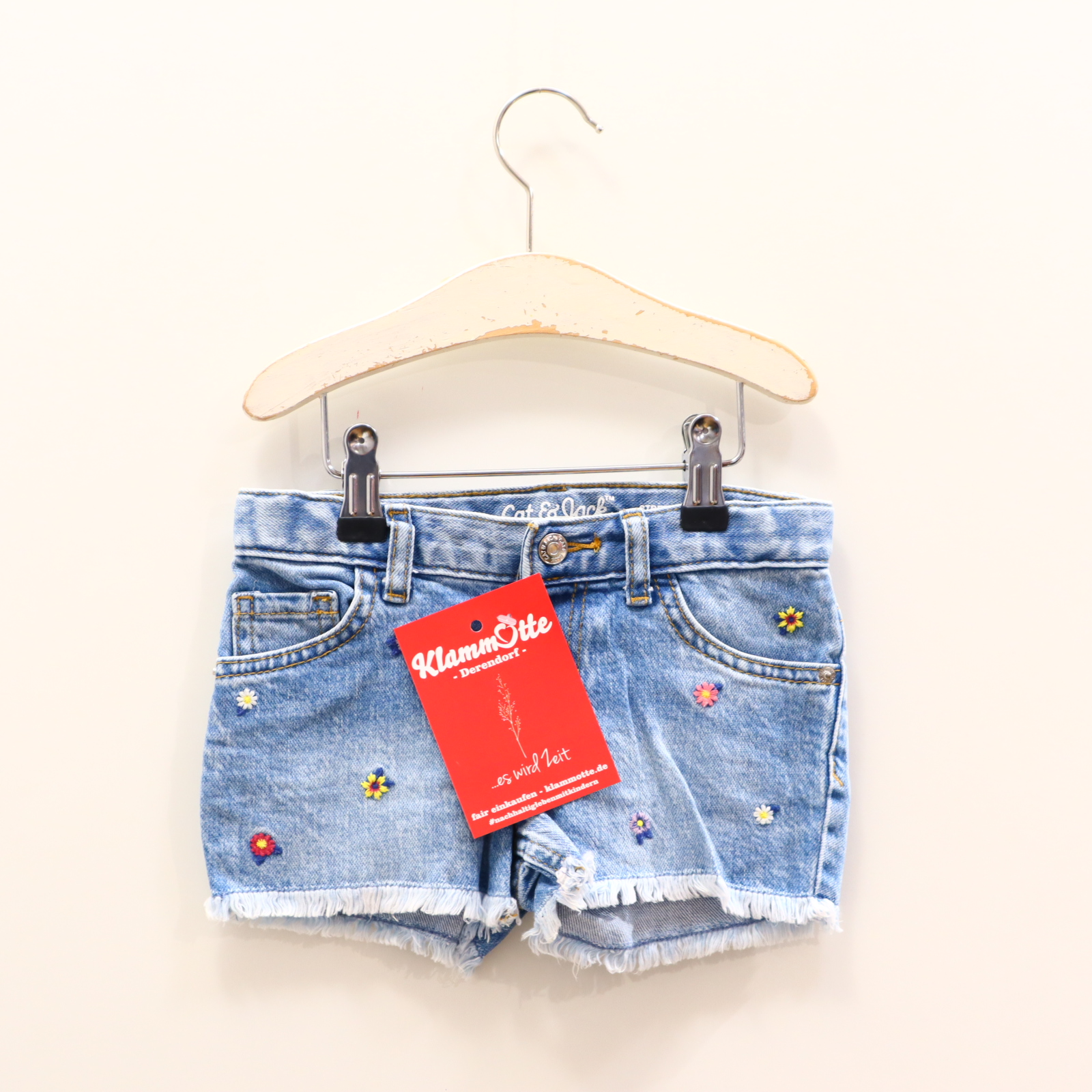 Hose Cat & Jack Jeans/Short 104 blau Blumen/Stickerei Denim Druckknopf/verstellb. Bund
