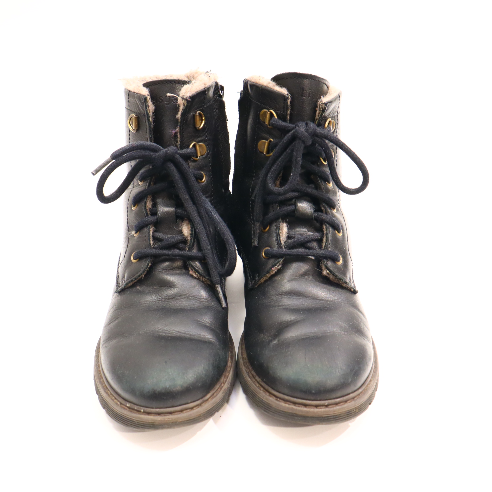 Halbschuhe bisgaard Boots/Schnürschuh mit Reißverschluß/Stieffelette 35 schwarz Leder/TEX Schurwolle Herbst/Winter leichte Gebrauchsspuren an den Kappen/leichte gleichmäßige Ablaufspuren gefüttert