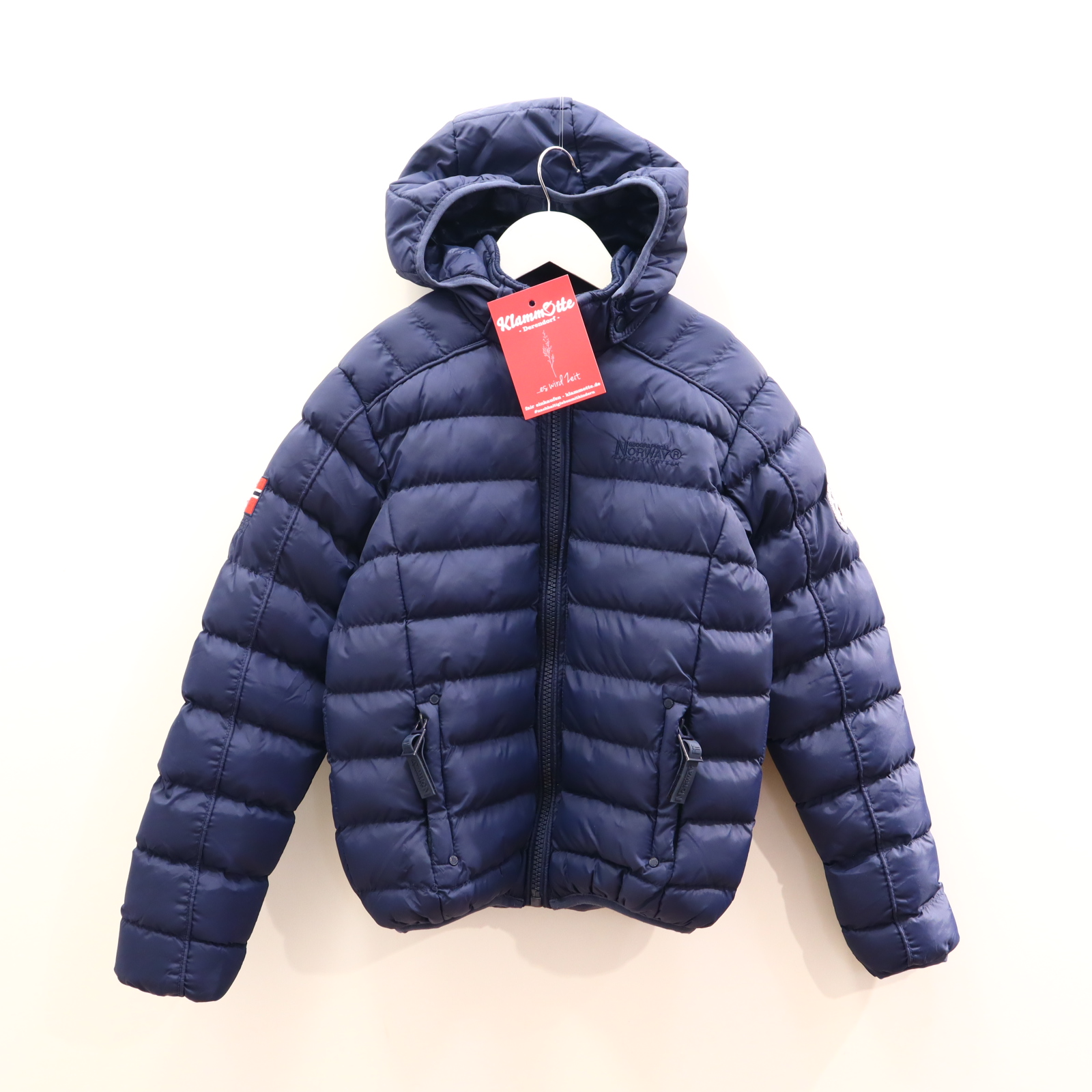 Jacke GEOGRAPHICAL NORWAY 128 blau Applikation/Logo/Stickerei Anorak/Steppjacke abnehmb. Kapuze Herbst/Winter