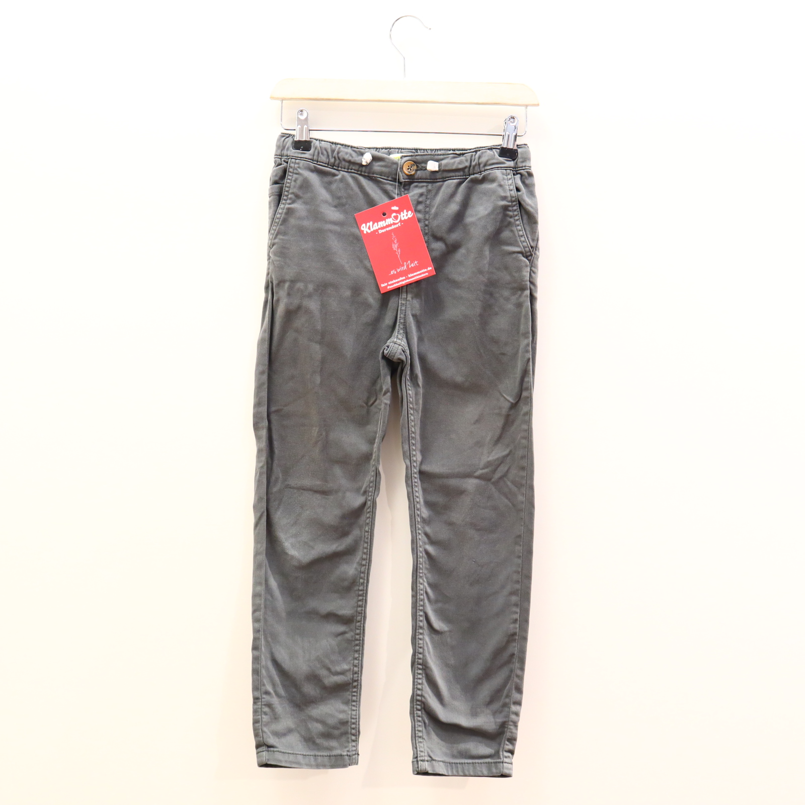 Hose VertBaudet 134 grau Knopf/Kordelzug/Reißverschluß/verstellb. Bund Baumwolle/Elasthan/Twill