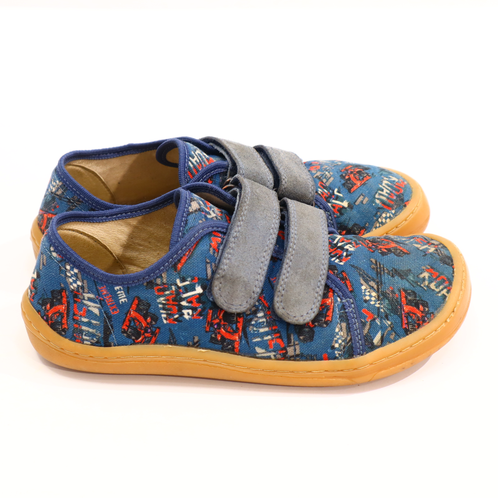 Halbschuhe froddo Barfußschuhe/Klett 32 blau/bunt Canvas leichte gleichmäßige Ablaufspuren