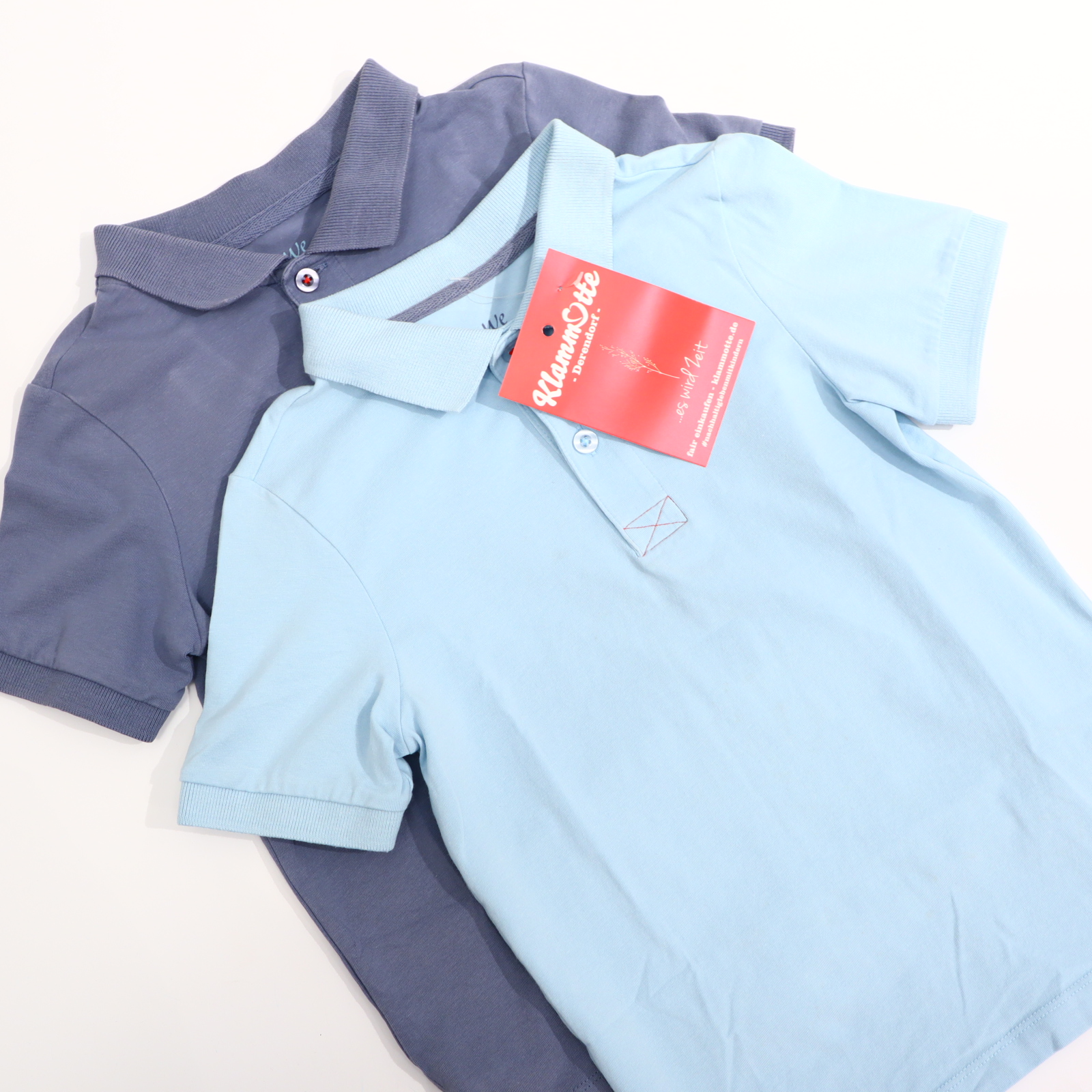 Oberteil TCM Gr. 110/Gr. 116 kurzarm Shirt/2er Set blau/grau Baumwolle/Elasthan Polo