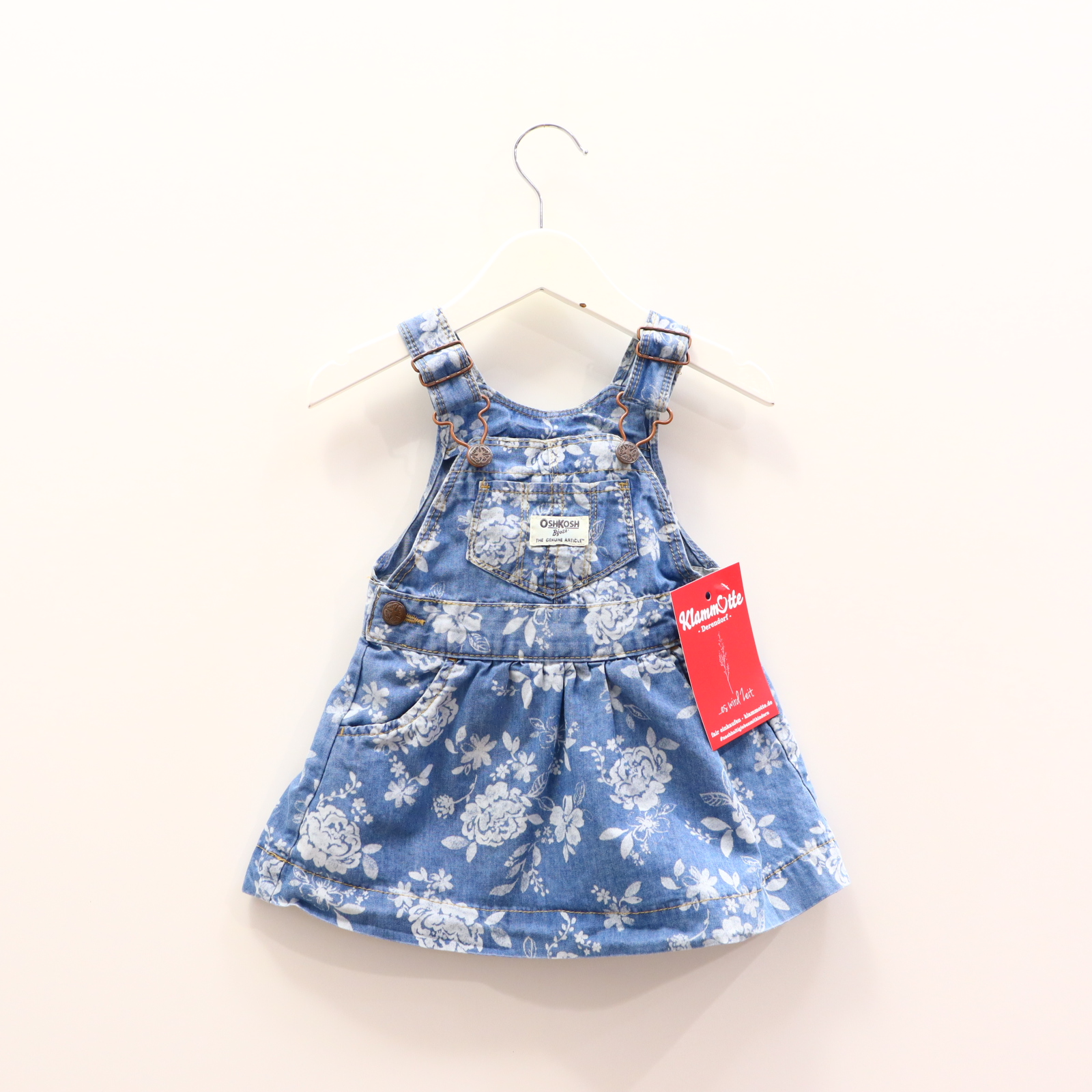 Kleider & Röcke OSHKOSH 74 blau Alloverprint/Blumen Latzkleid Baumwolle/Chambray
