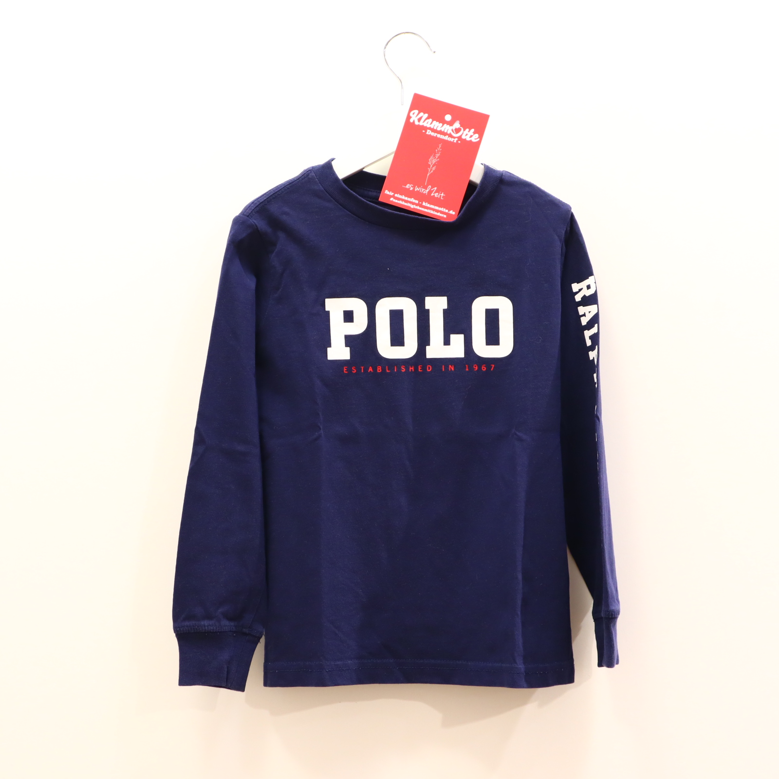 Oberteil RALPH LAUREN Gr. 110/Gr. 116 langarm Shirt blau Baumwolle Ärmelprint/Logo/Print
