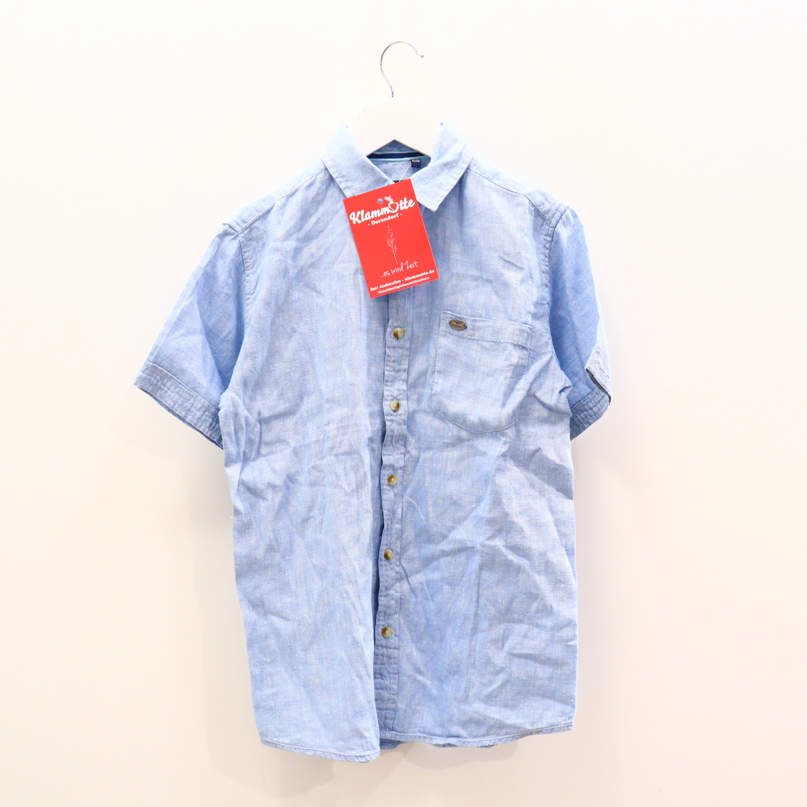 Oberteil THREE OAKS Gr. 152/Gr. 158 Hemd/kurzarm hellblau Baumwolle/Leinen melange