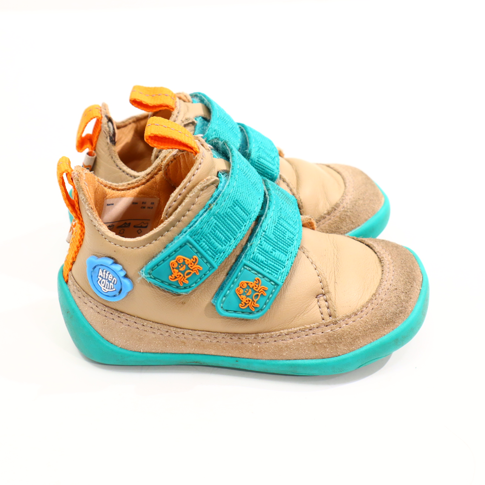 Halbschuhe AFFENZAHN Buddy Barfußschuhe/Klett 22 grün/walnuss Leder leichte gleichmäßige Ablaufspuren