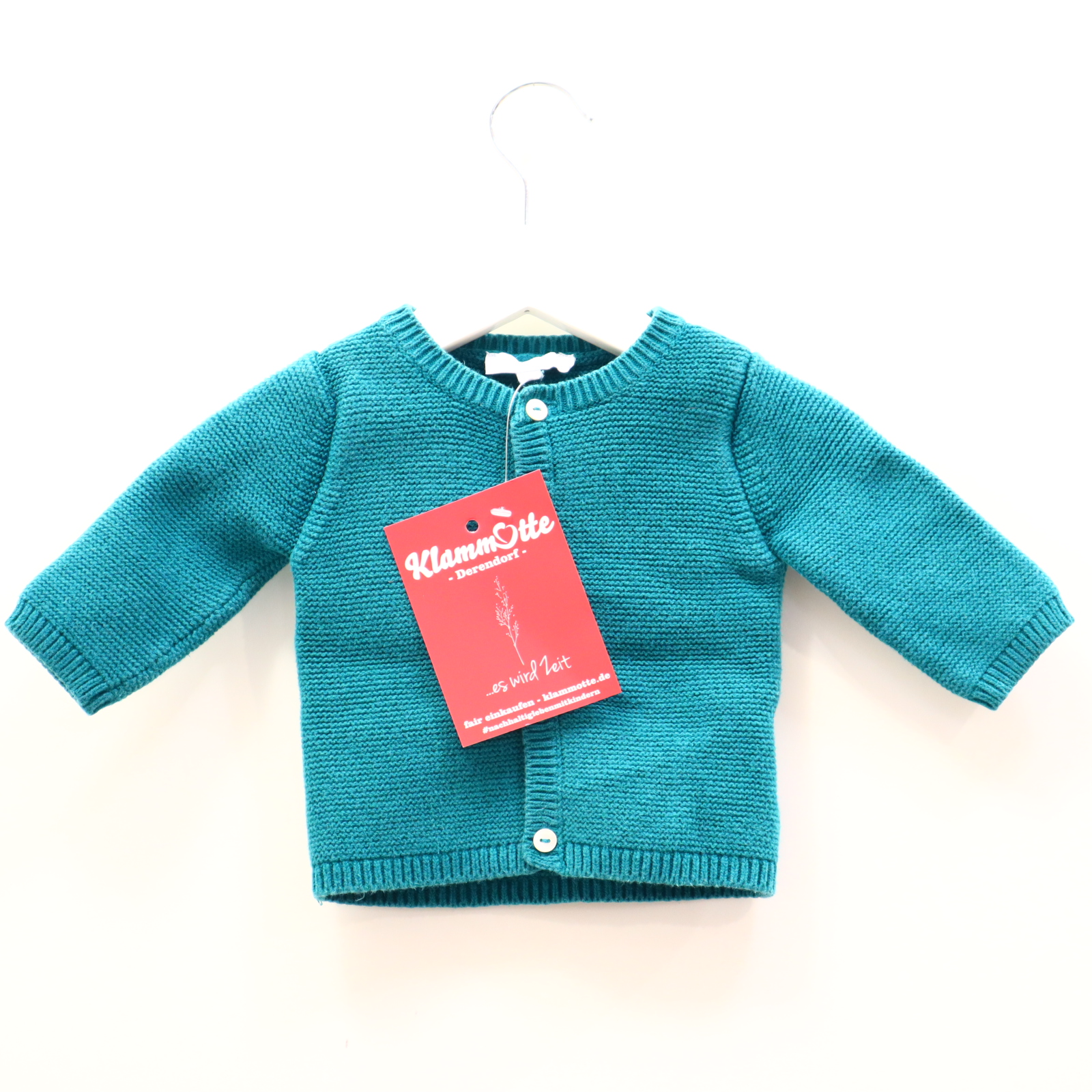 Oberteil jacadi 62 grün Strickpullover Baumwolle Perlmutknöpfe