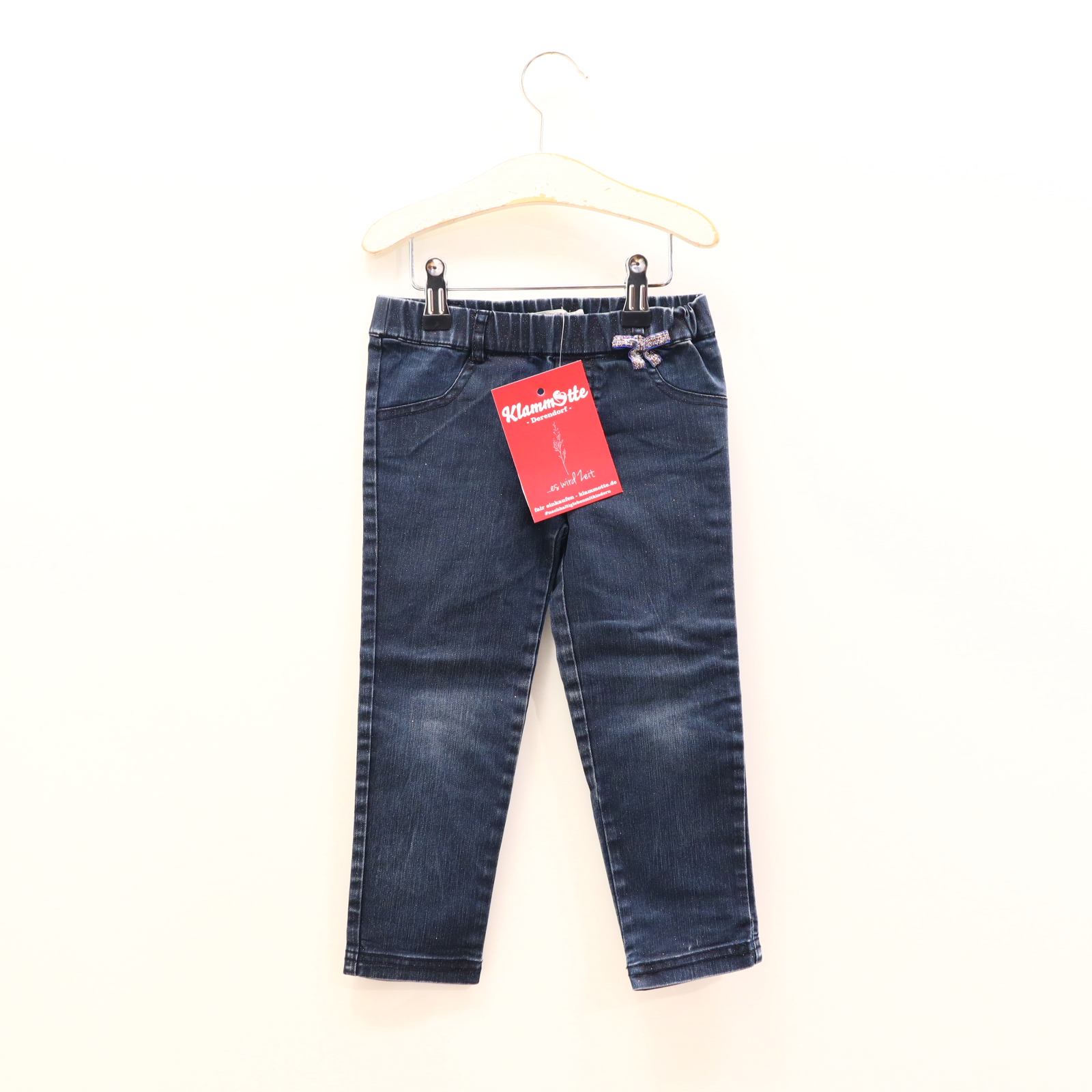 Hose Billieblush Jeans 104 blau Glitzer/Schleife Denim Gummibandzug