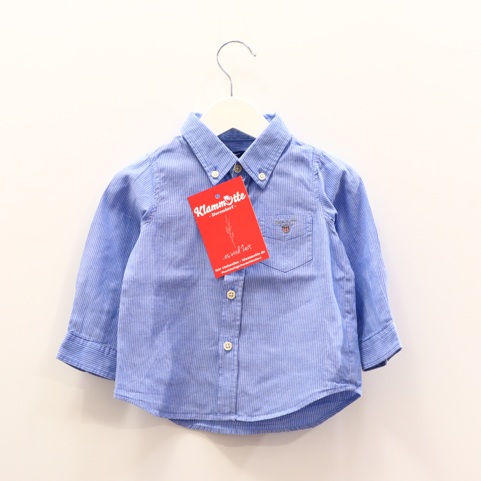 Oberteil GANT 74 blau/weiß gestreift/Logo/Stickerrei Hemd/langarm Baumwolle