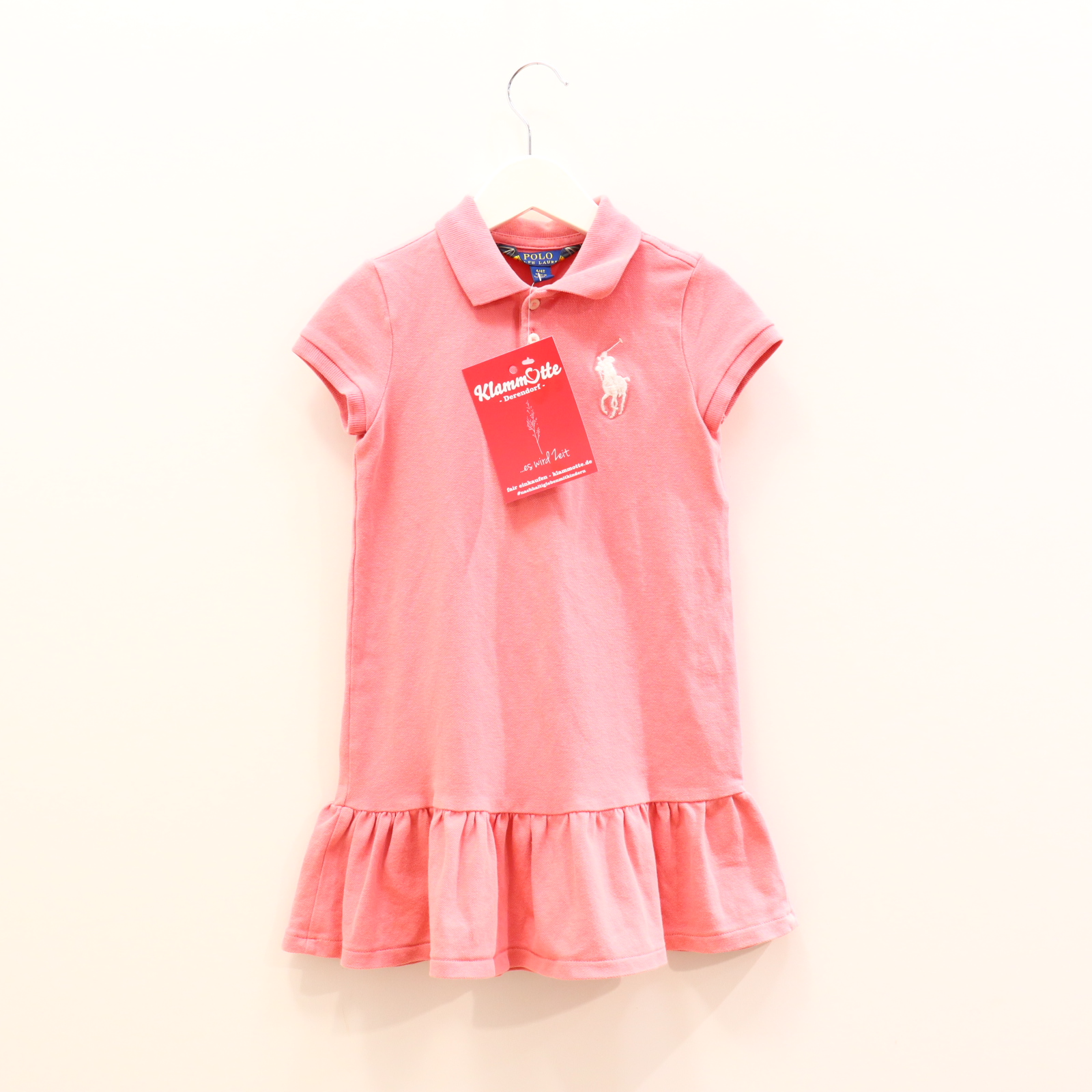Kleider & Röcke RALPH LAUREN Polokleid 104/110 rosa Logo/Stickerei Baumwolle/Elastan/Piquee Knopfleiste