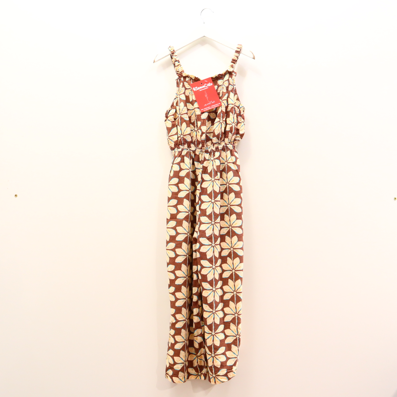 Kleider & Röcke ZARA Jumpsuit 152 creme/türkis/karamell Alloverprint/Blumen Leinen/Viskose