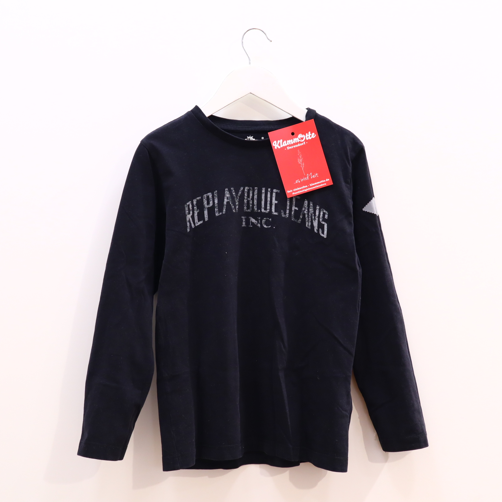 Oberteil Replay & Sons Gr. 140 langarm Shirt schwarz Baumwolle Logo/Print