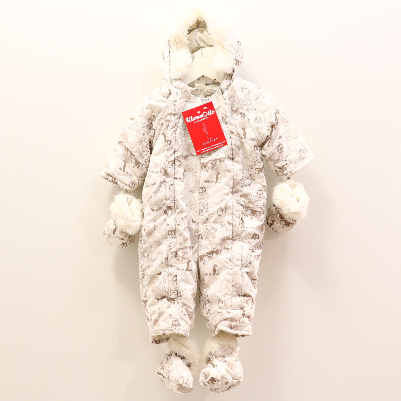 Jacken & Overalls H&M Schneeanzug 68 braun/creme abnehmb. Kapuze/Handschuhe/zwei durchgehende Reissverschlüsse Alloverprint abnehmb. Kapuze/Fleecefutter