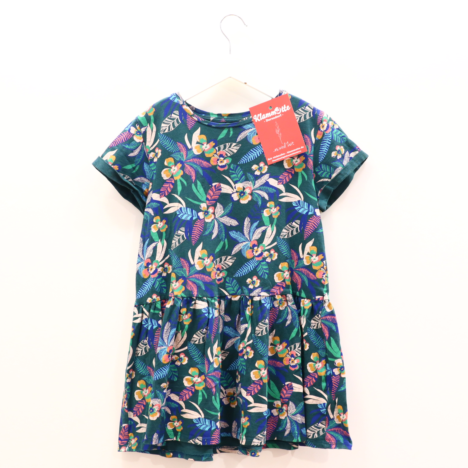 Kleider & Röcke Vertbaudet Jerseykleid 140 bunt/grün Alloverprint/Blumen Baumwolle