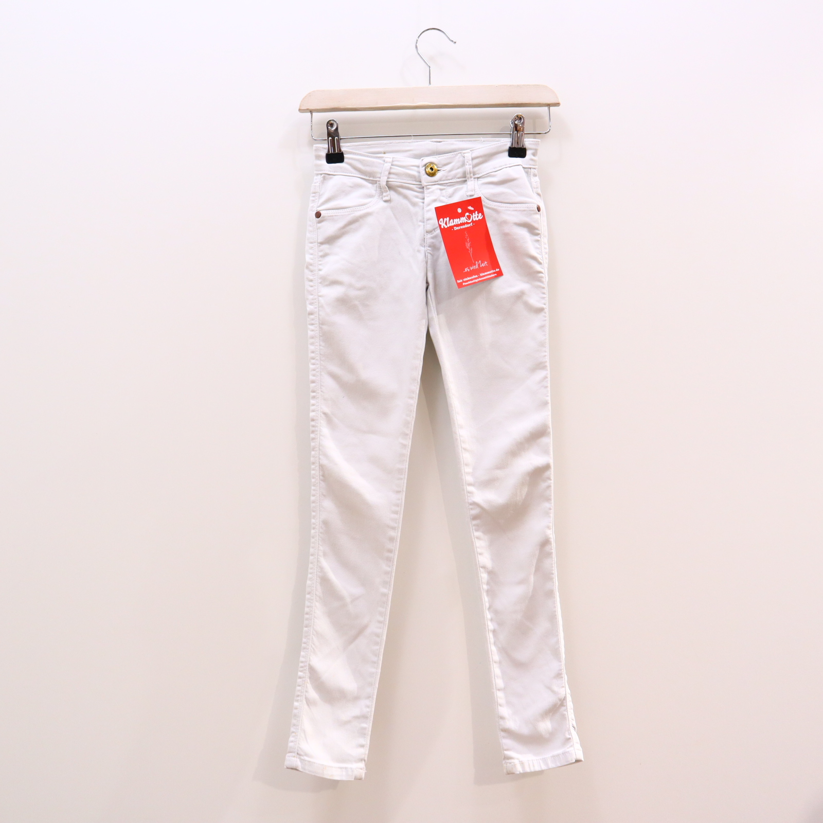 Hose Jeans 140 weiß Denim Knopf/Reißverschluß Skinny