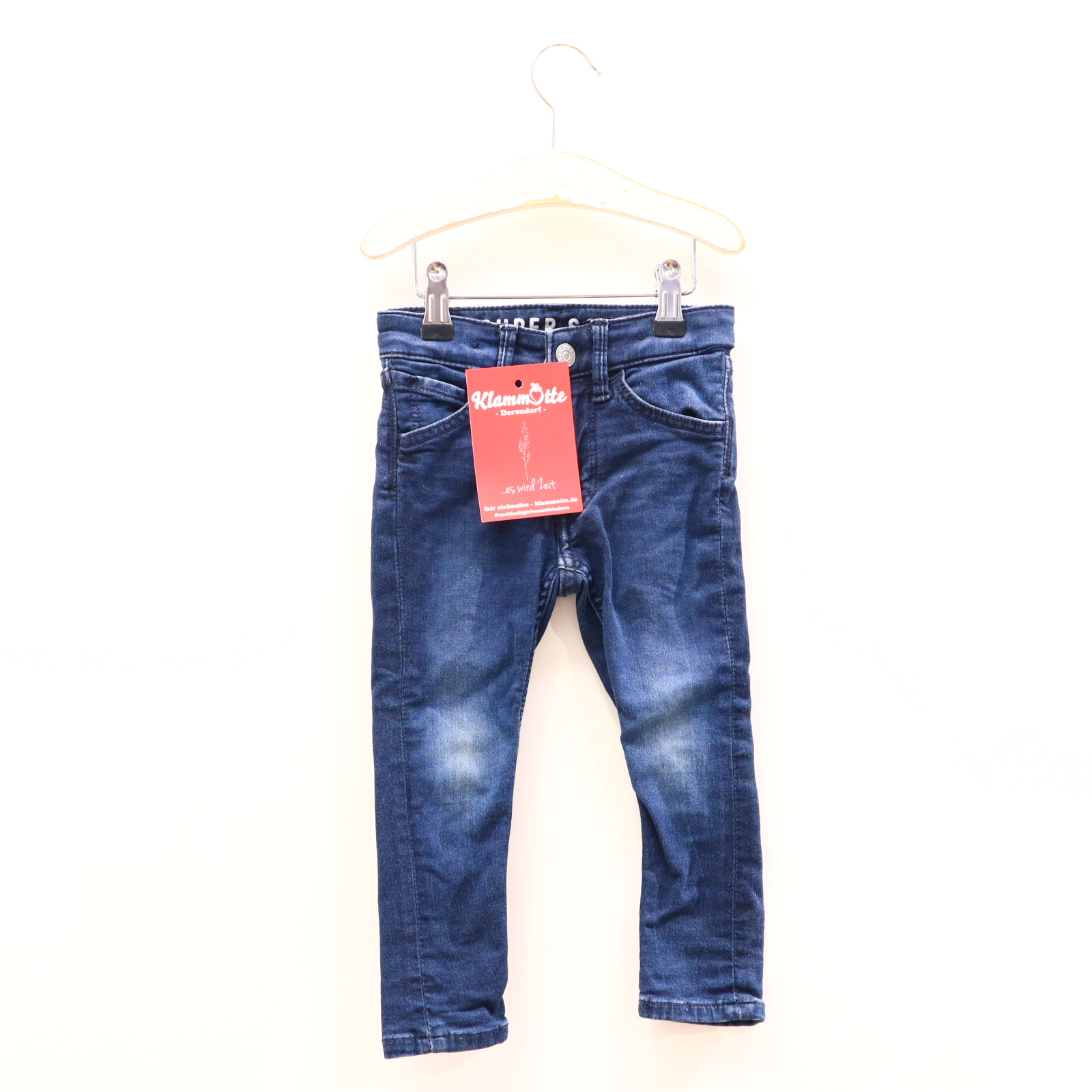 Hose H&M Jeans 98 blau Denim Druckknopf/Reißverschluß/verstellb. Bund Skinny