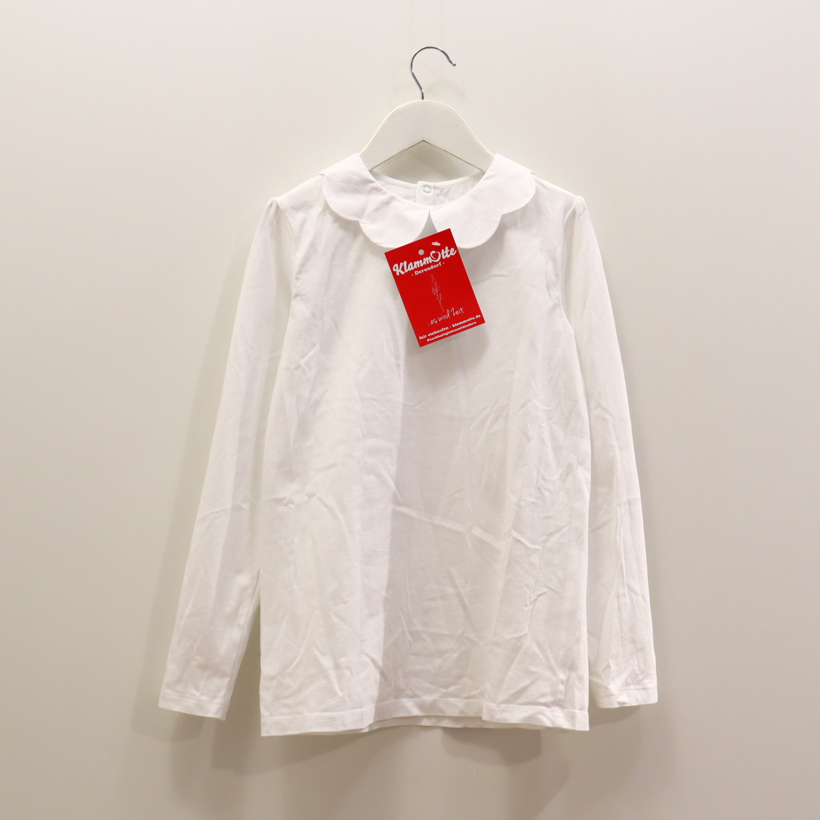 Oberteil jacadi 152 weiß langarm Shirt Baumwolle Claudine-Kragen