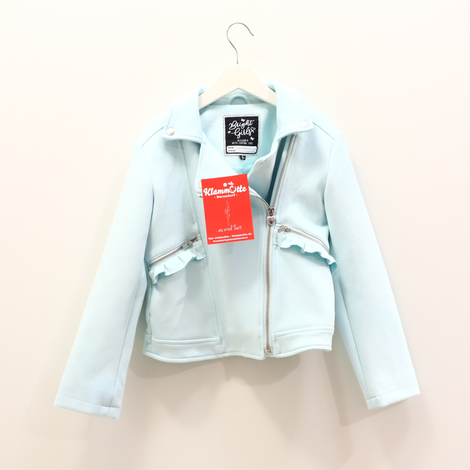 Jacke C&A Bikerjacke 128 mint Rüsche Elastan/Kunstleder/Polyester