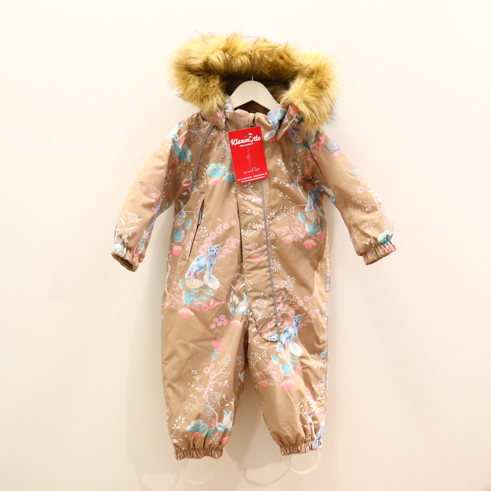 Jacken & Overalls reima Schneeanzug 80 bunt/sand abnehmb. Kapuze/abnehmb. Kapuzenbesatz Alloverprint/Blumen sehr gut