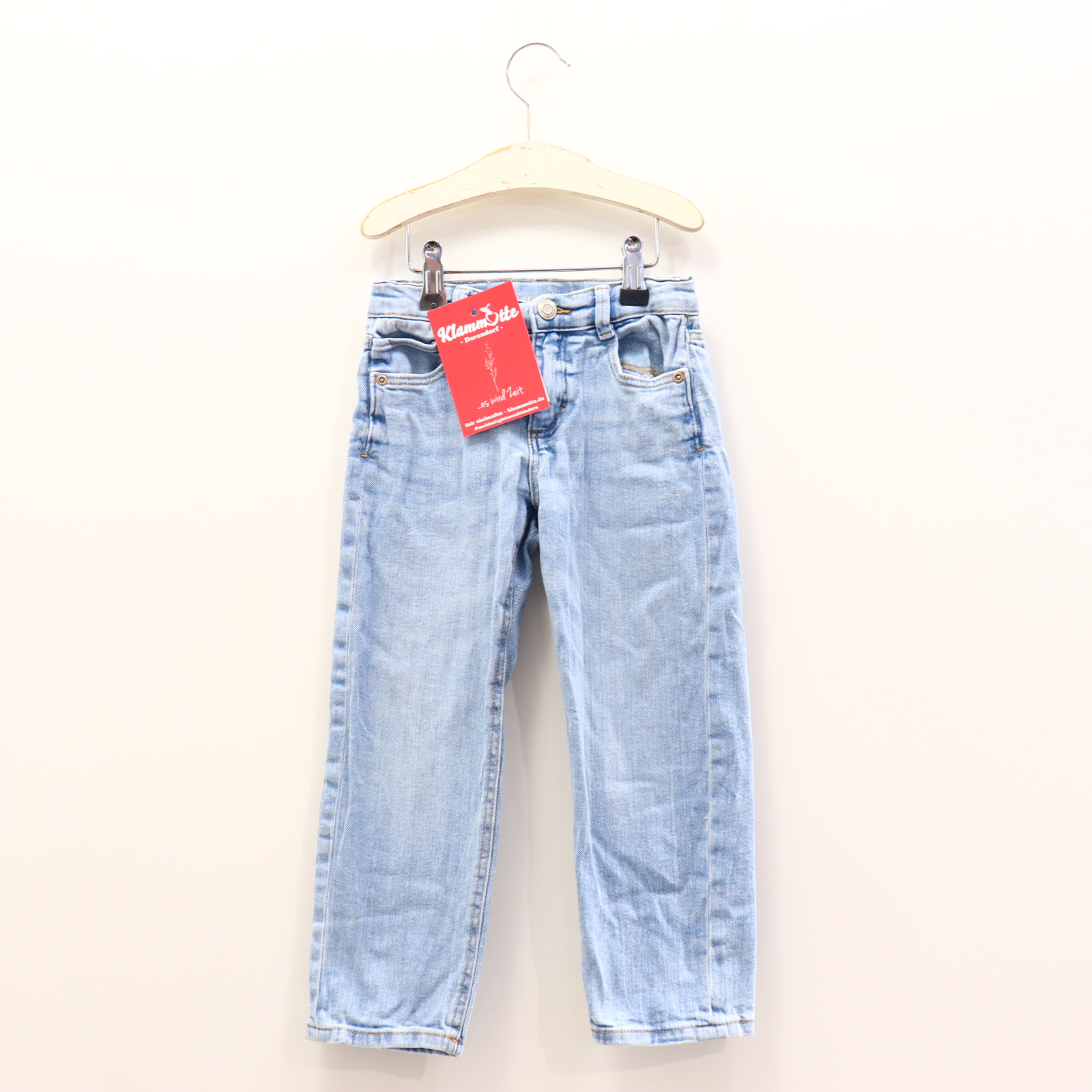 Hose ZARA Jeans 110 hellblau Denim Druckknopf/Reißverschluß/verstellb. Bund regular